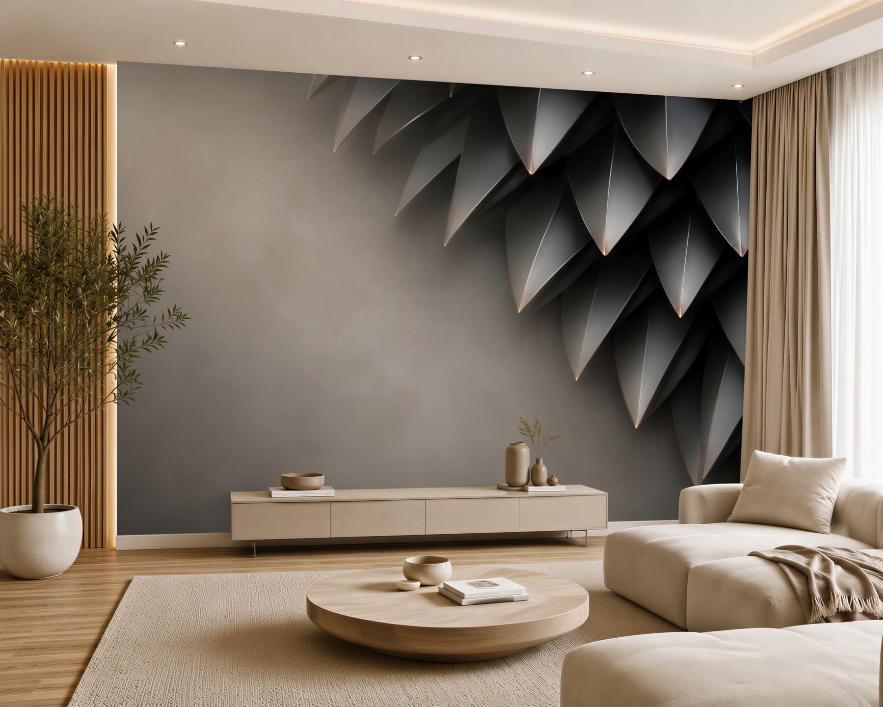 Fototapeta grafitowe liście 3D nowoczesna elegancja?v23