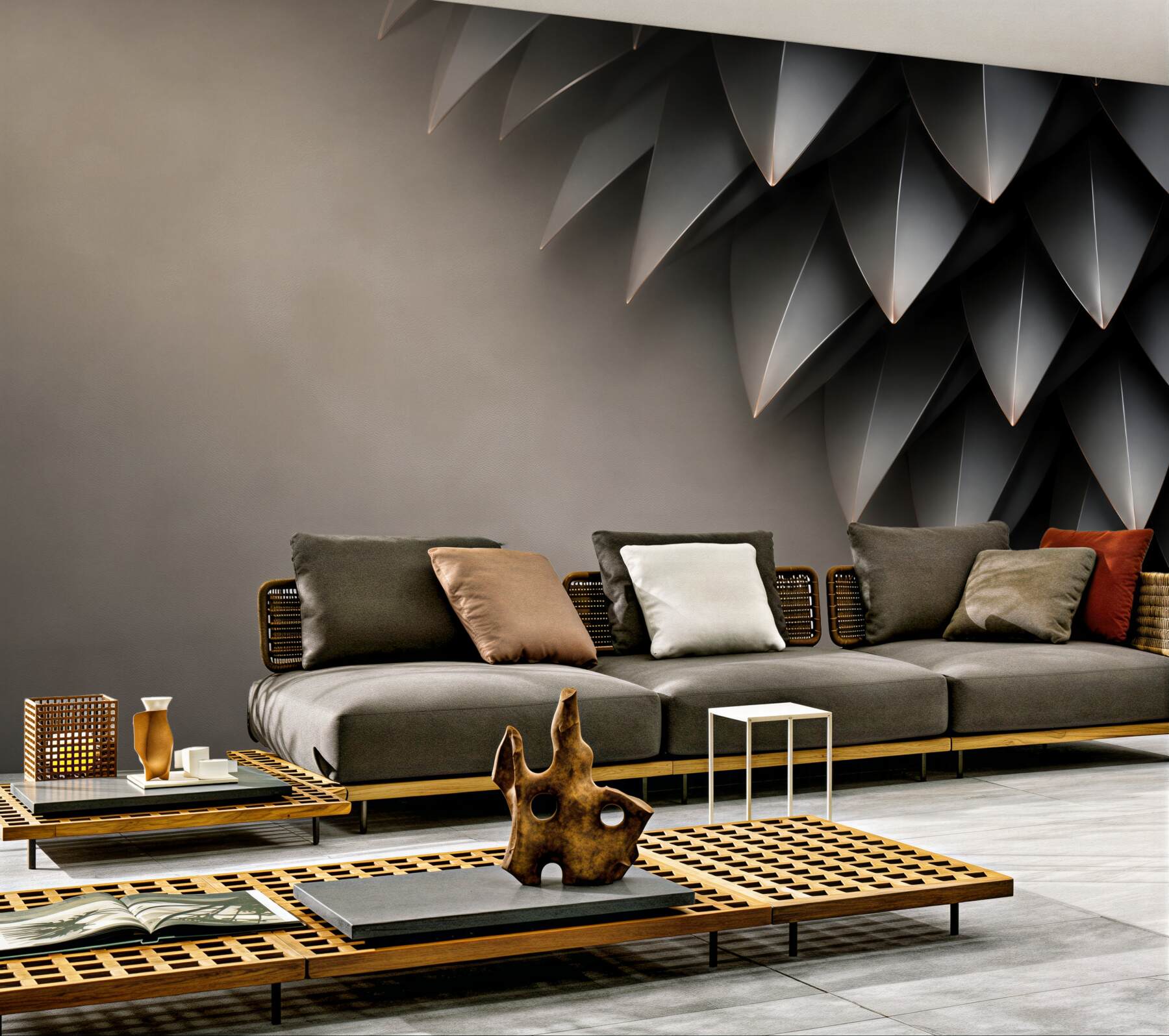Fototapeta grafitowe liście 3D nowoczesna elegancja?v23