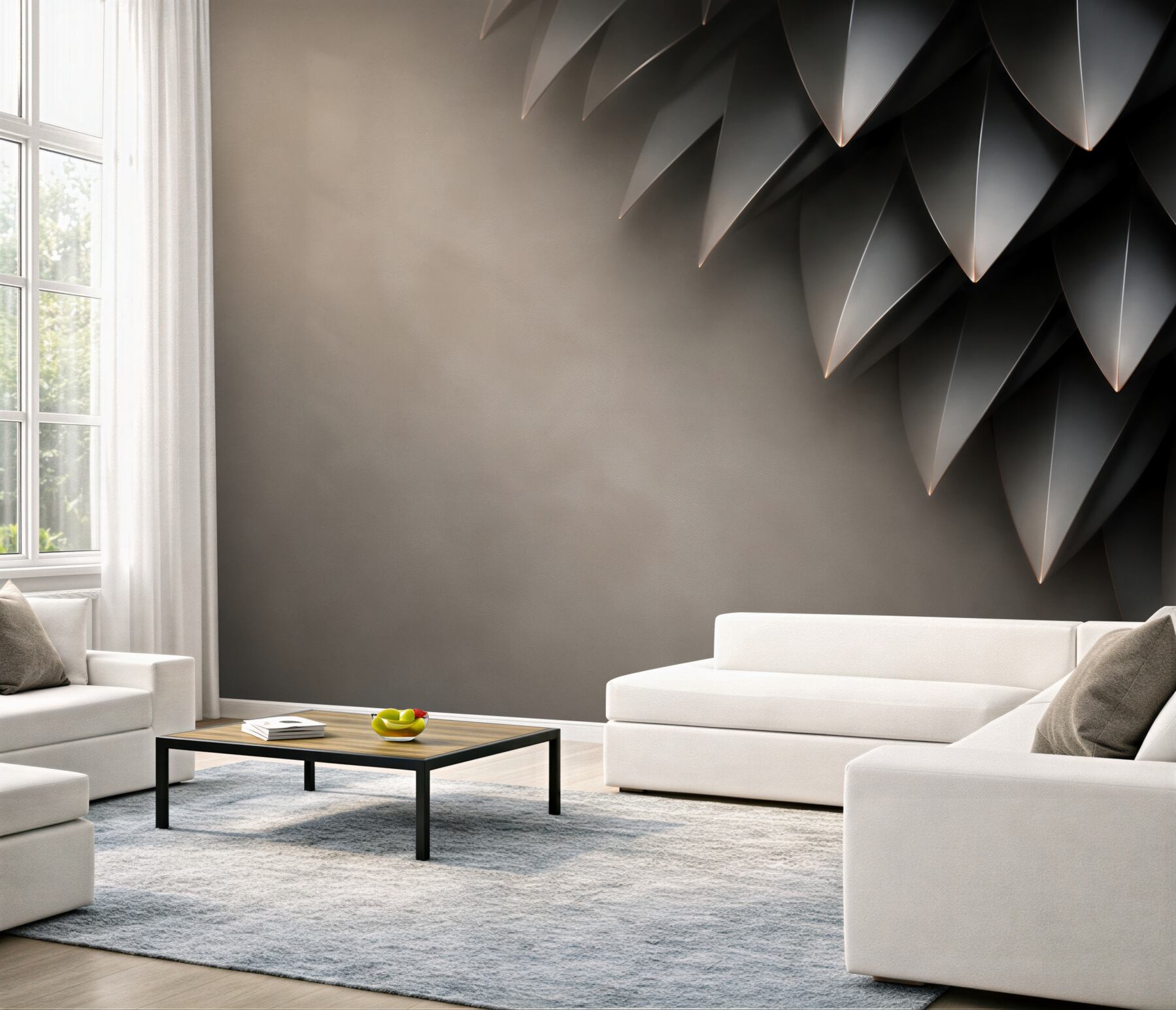 Fototapeta grafitowe liście 3D nowoczesna elegancja?v23