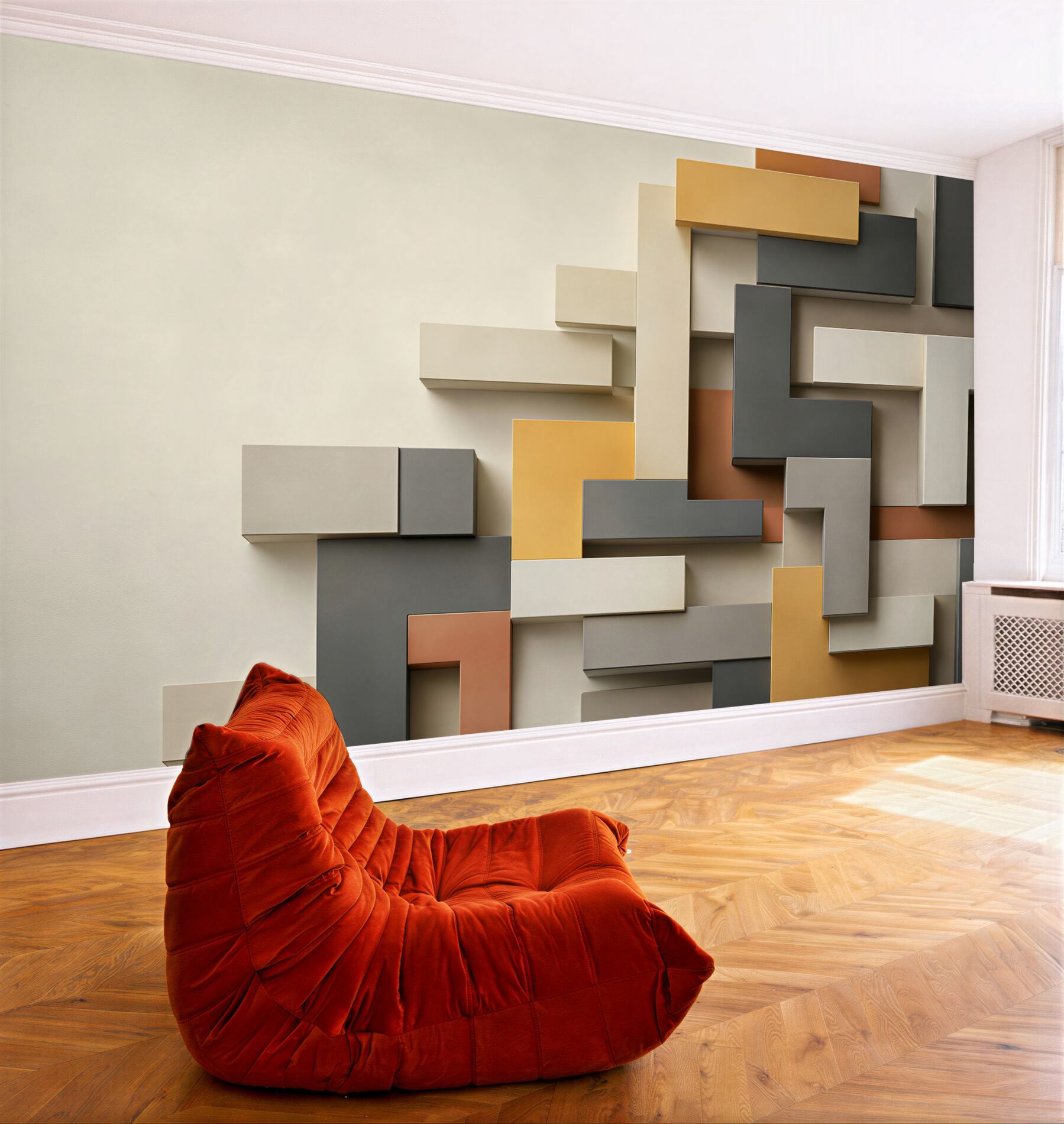 Fototapeta geometryczne prostokąty 3D beżowo szare nowoczesne?v23