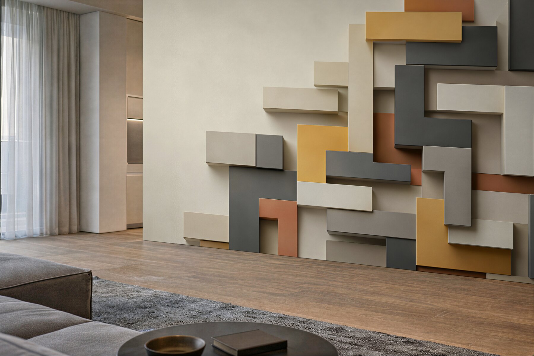 Fototapeta geometryczne prostokąty 3D beżowo szare nowoczesne?v23