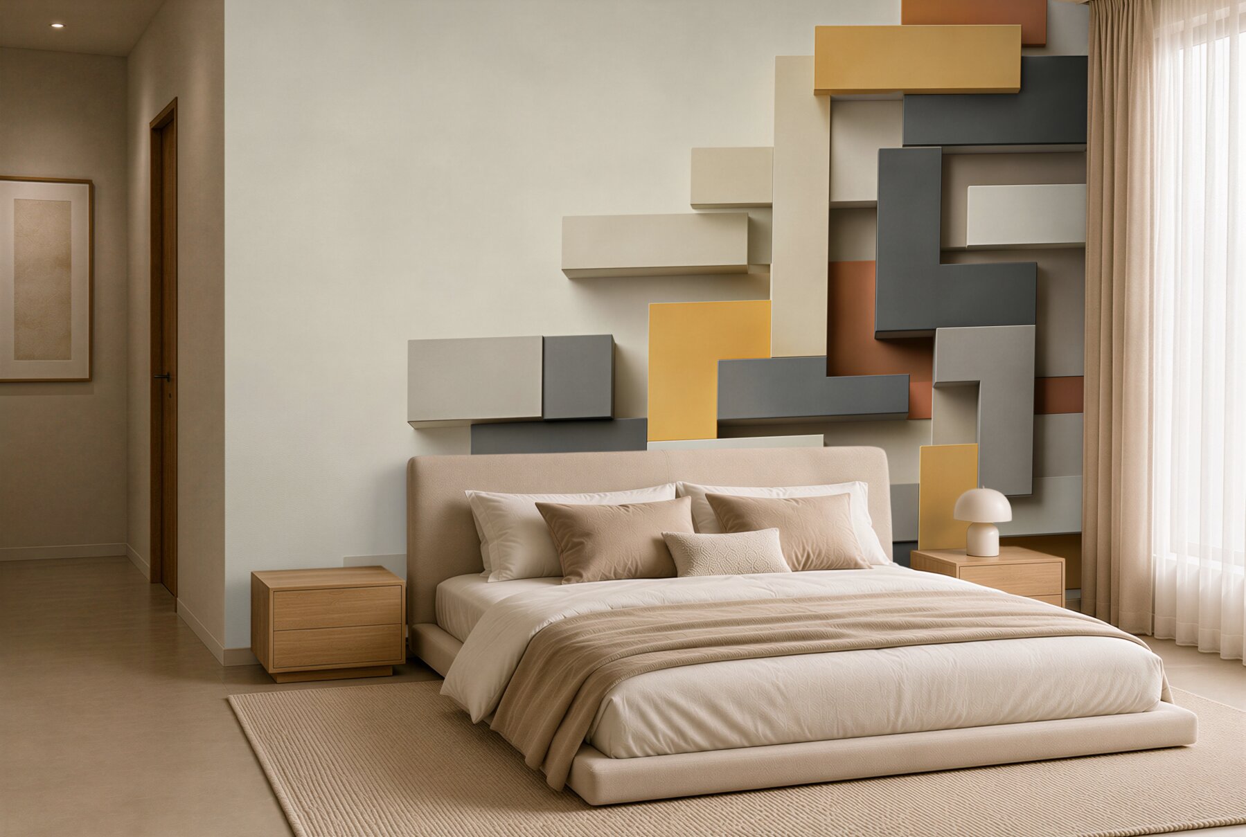 Fototapeta geometryczne prostokąty 3D beżowo szare nowoczesne