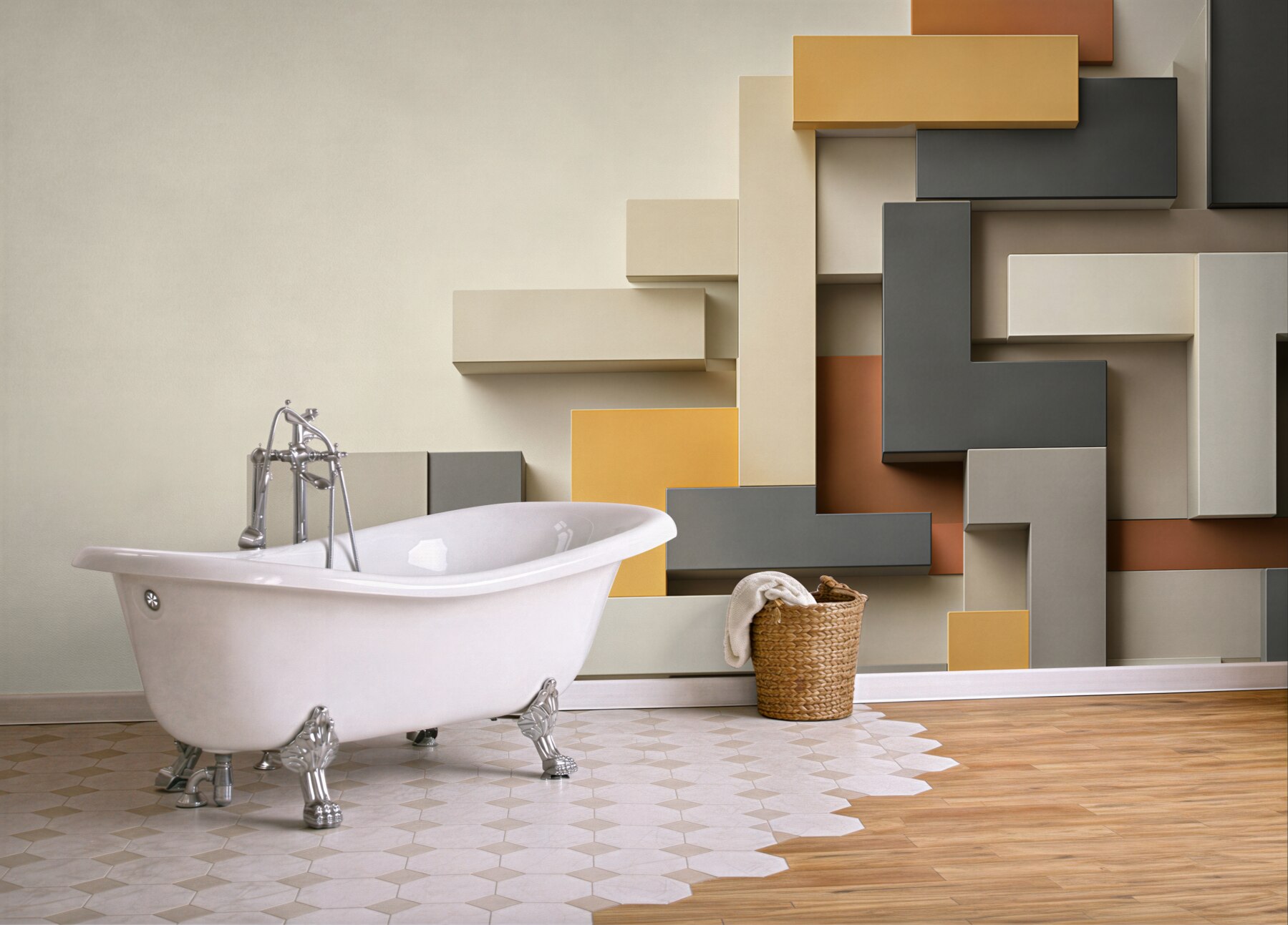 Fototapeta geometryczne prostokąty 3D beżowo szare nowoczesne?v23