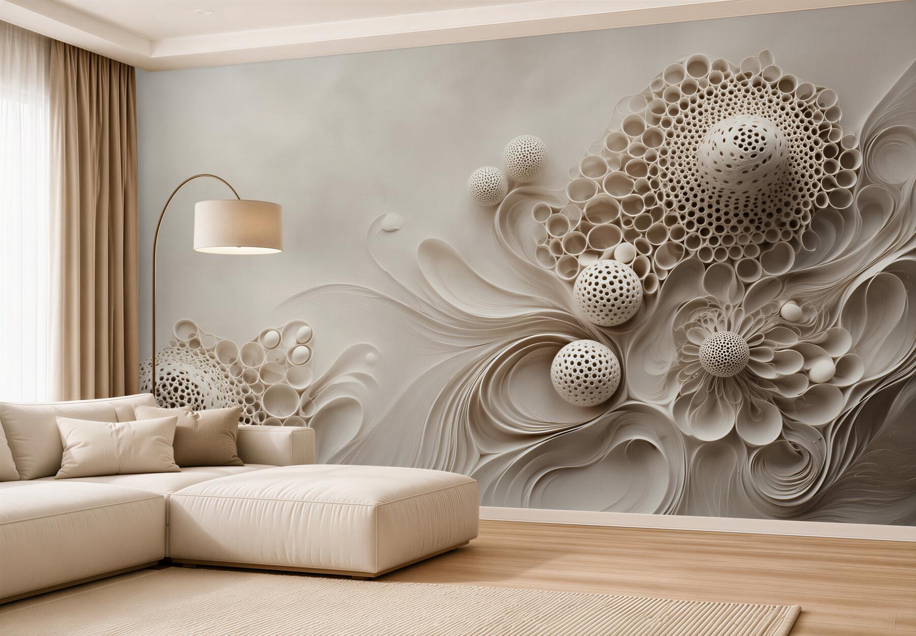 Fototapeta abstrakcyjne kwiaty 3D beżowe eleganckie?v23