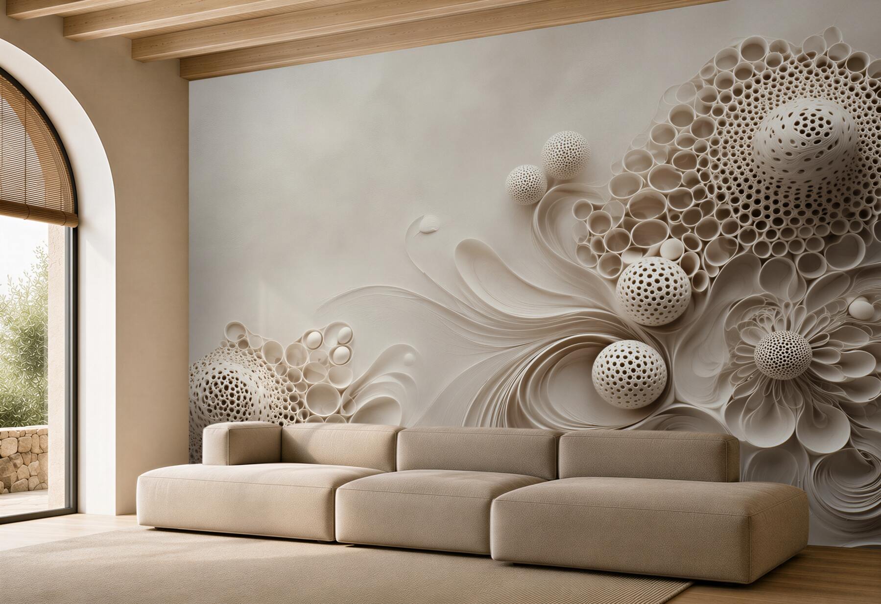 Fototapeta abstrakcyjne kwiaty 3D beżowe eleganckie?v23