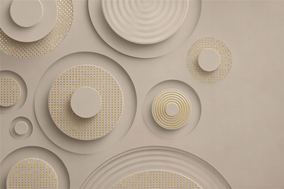 Fototapeta geometryczne koła 3D beżowe ze złotymi detalami