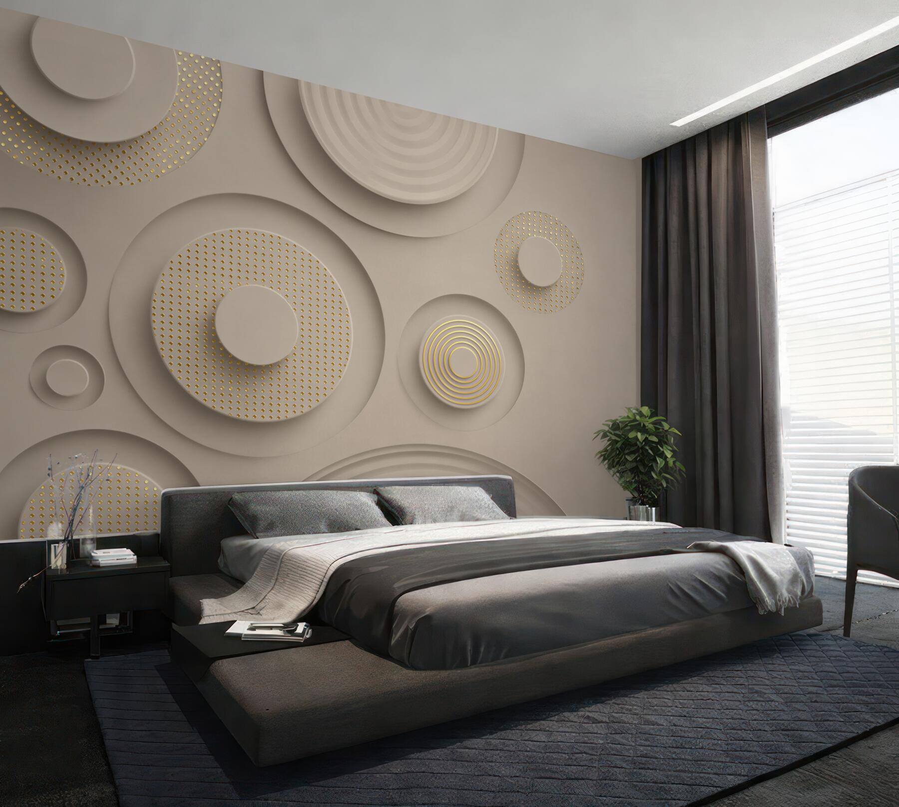 Fototapeta geometryczne koła 3D beżowe ze złotymi detalami?v23