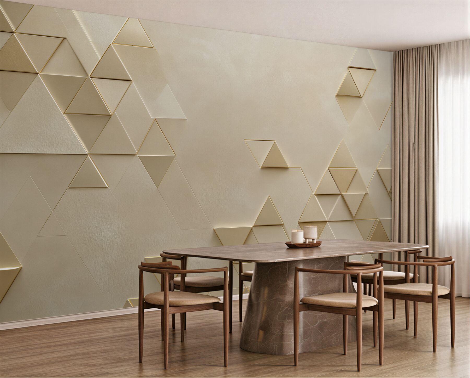 Fototapeta geometryczne trójkąty beżowe ze złotą linią?v23