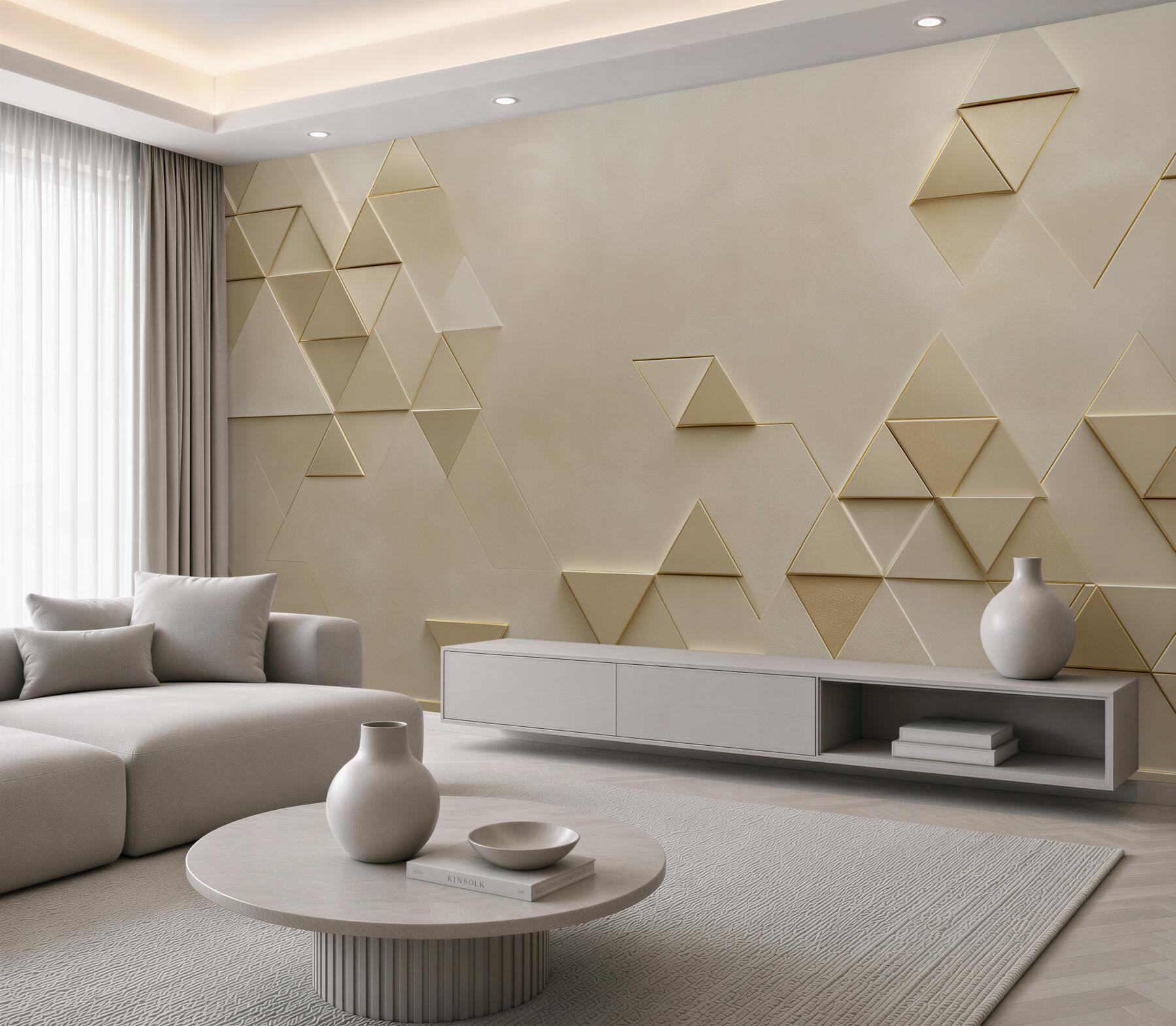 Fototapeta geometryczne trójkąty beżowe ze złotą linią?v23