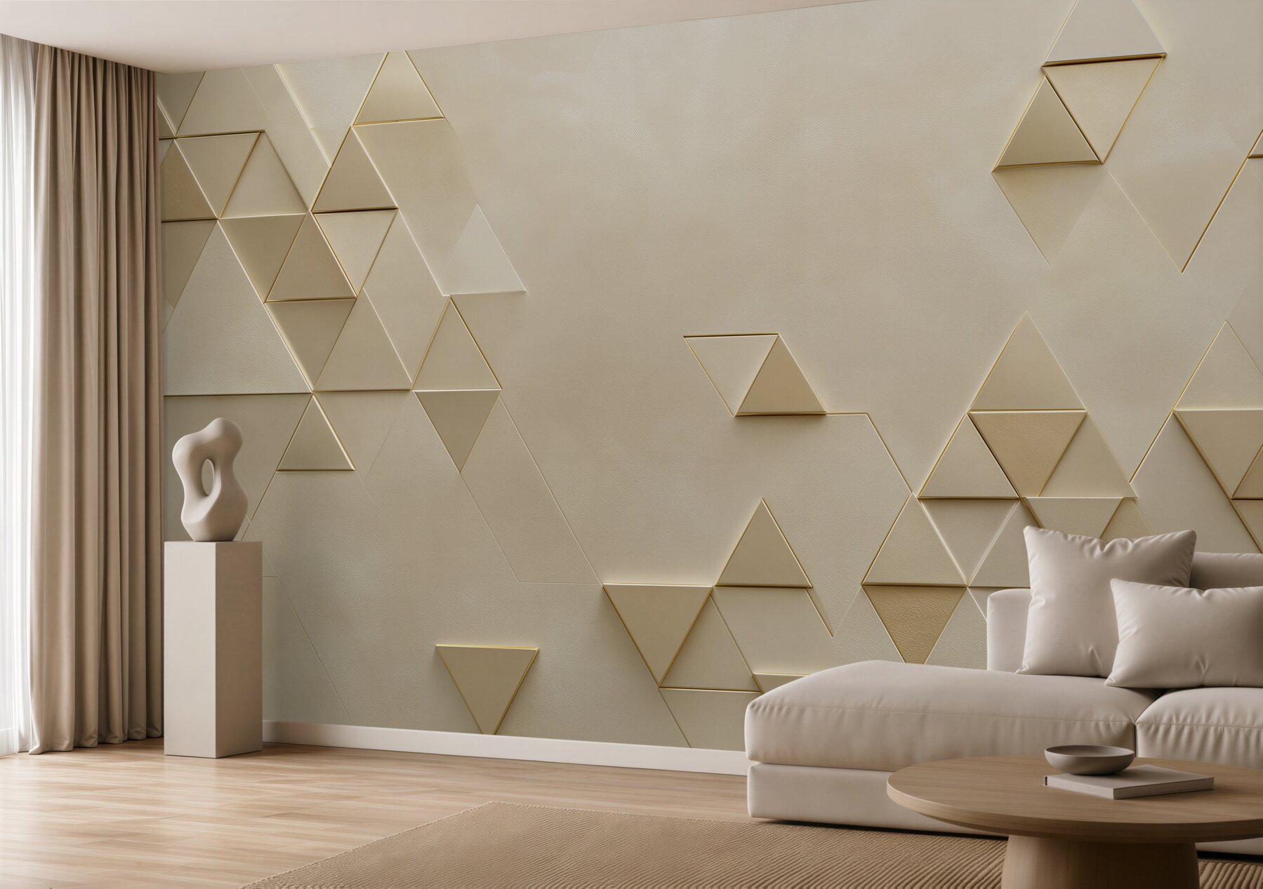 Fototapeta geometryczne trójkąty beżowe ze złotą linią?v23