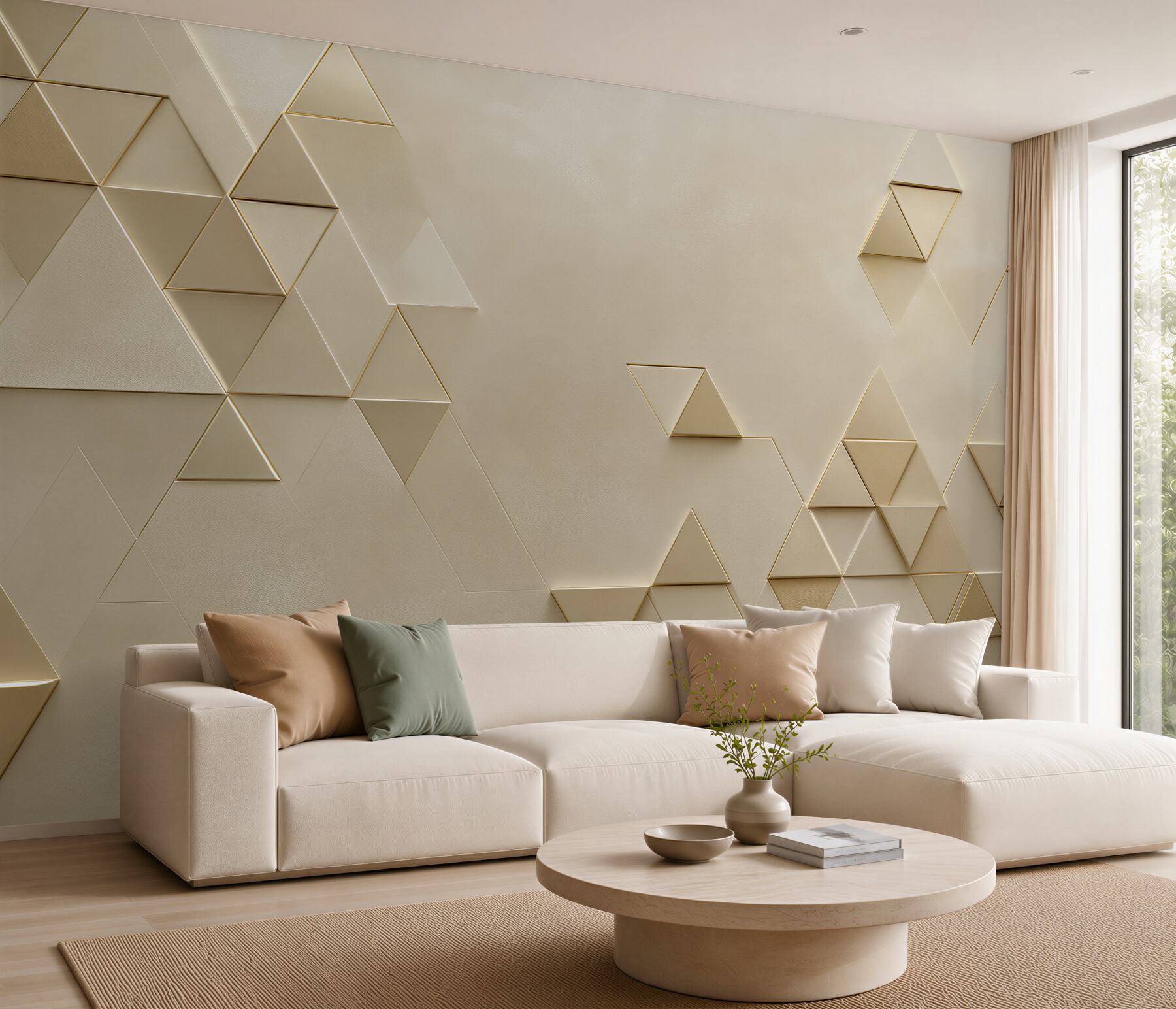 Fototapeta geometryczne trójkąty beżowe ze złotą linią?v23