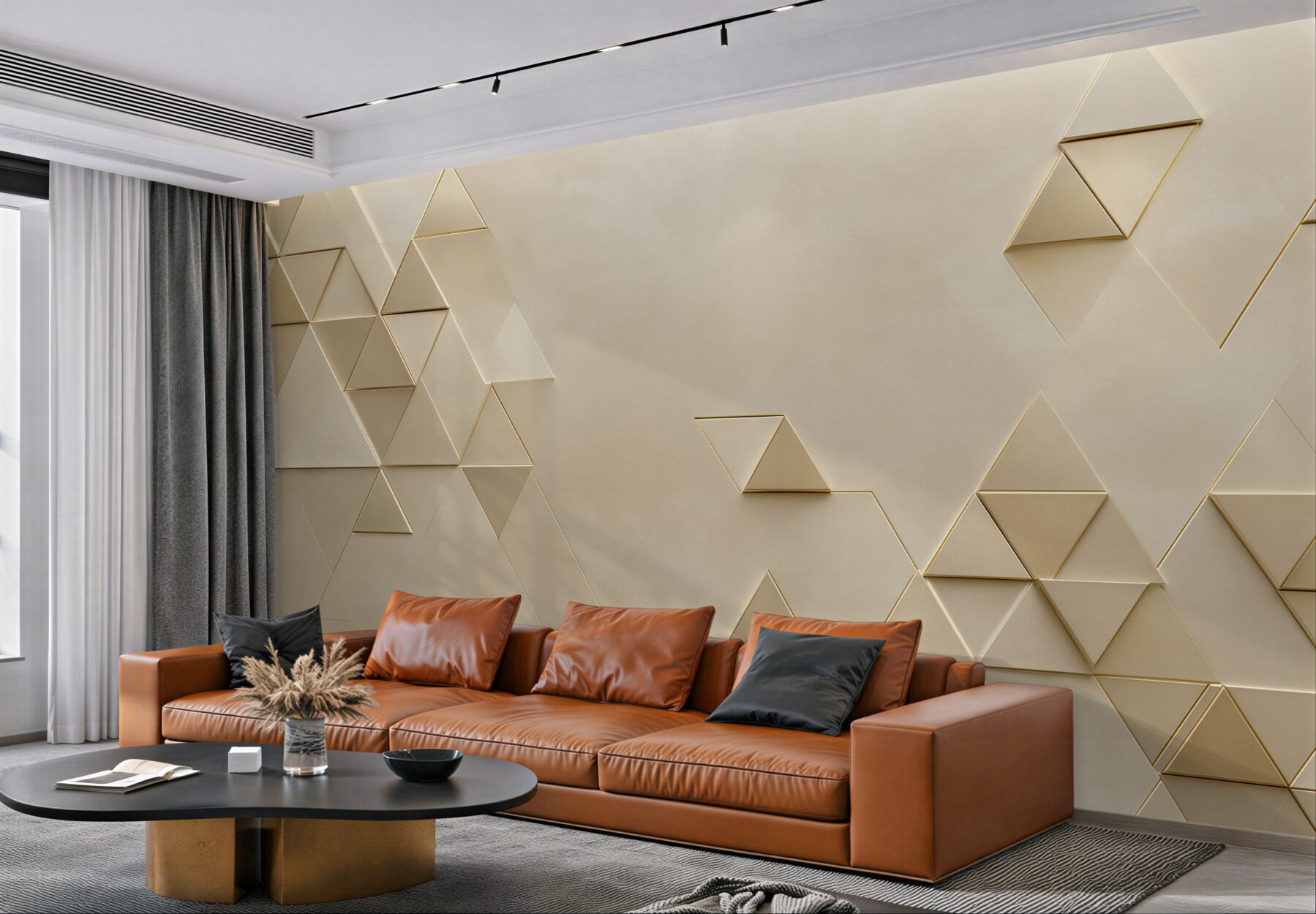 Fototapeta geometryczne trójkąty beżowe ze złotą linią?v23