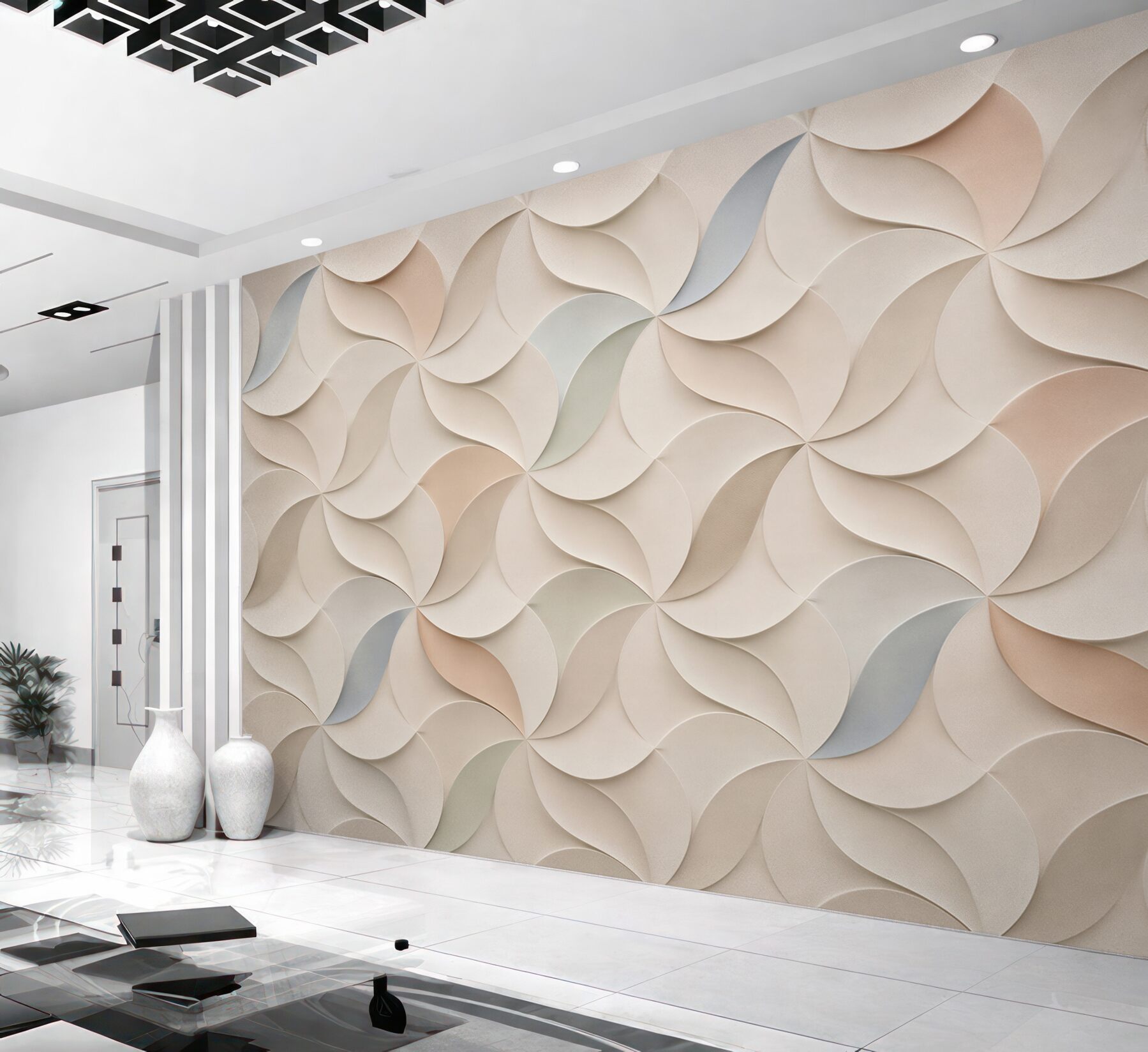 Fototapeta geometryczne fale 3D beżowe abstrakcyjne do eleganckiego wnętrza?v23