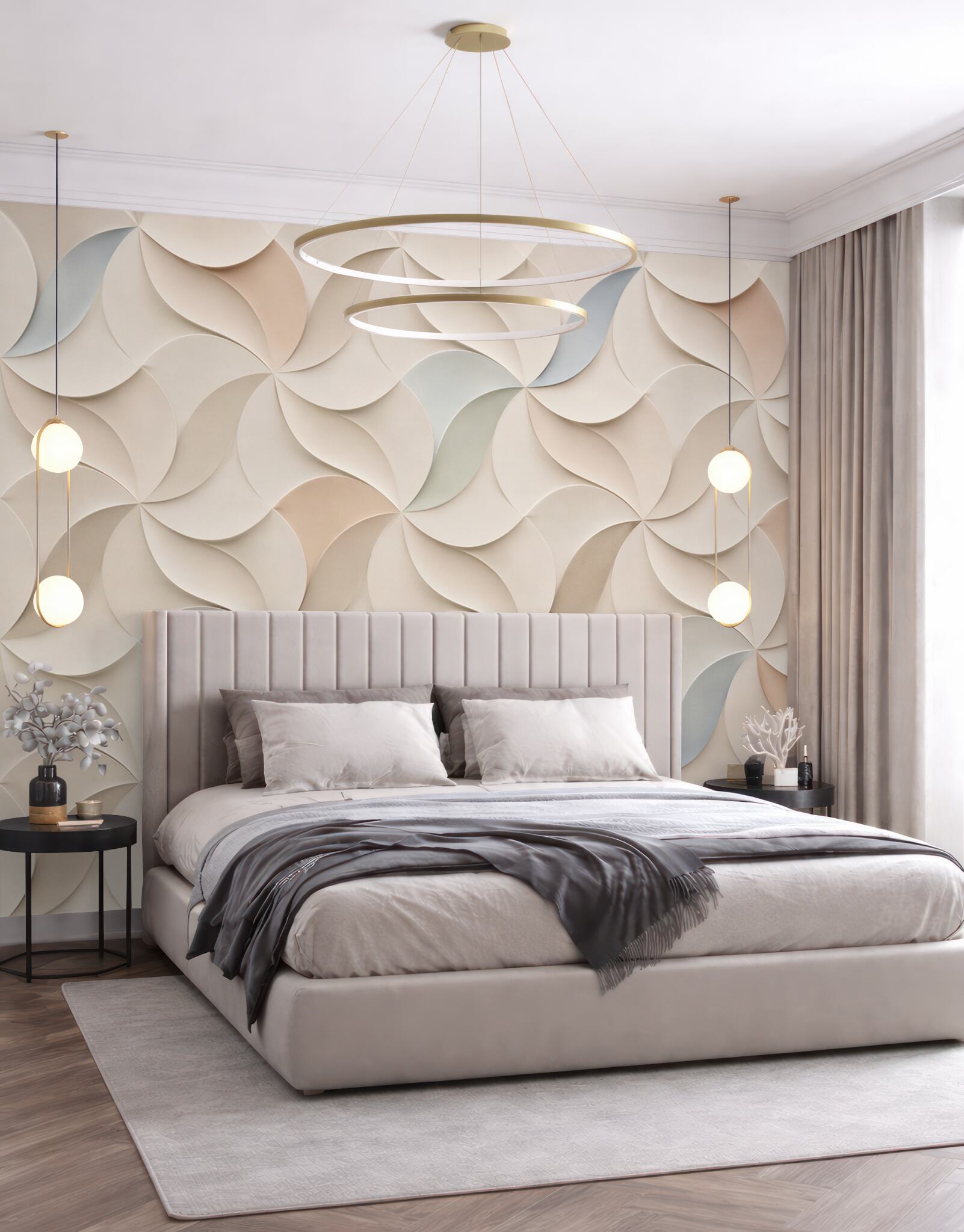 Fototapeta geometryczne fale 3D beżowe abstrakcyjne do eleganckiego wnętrza?v23