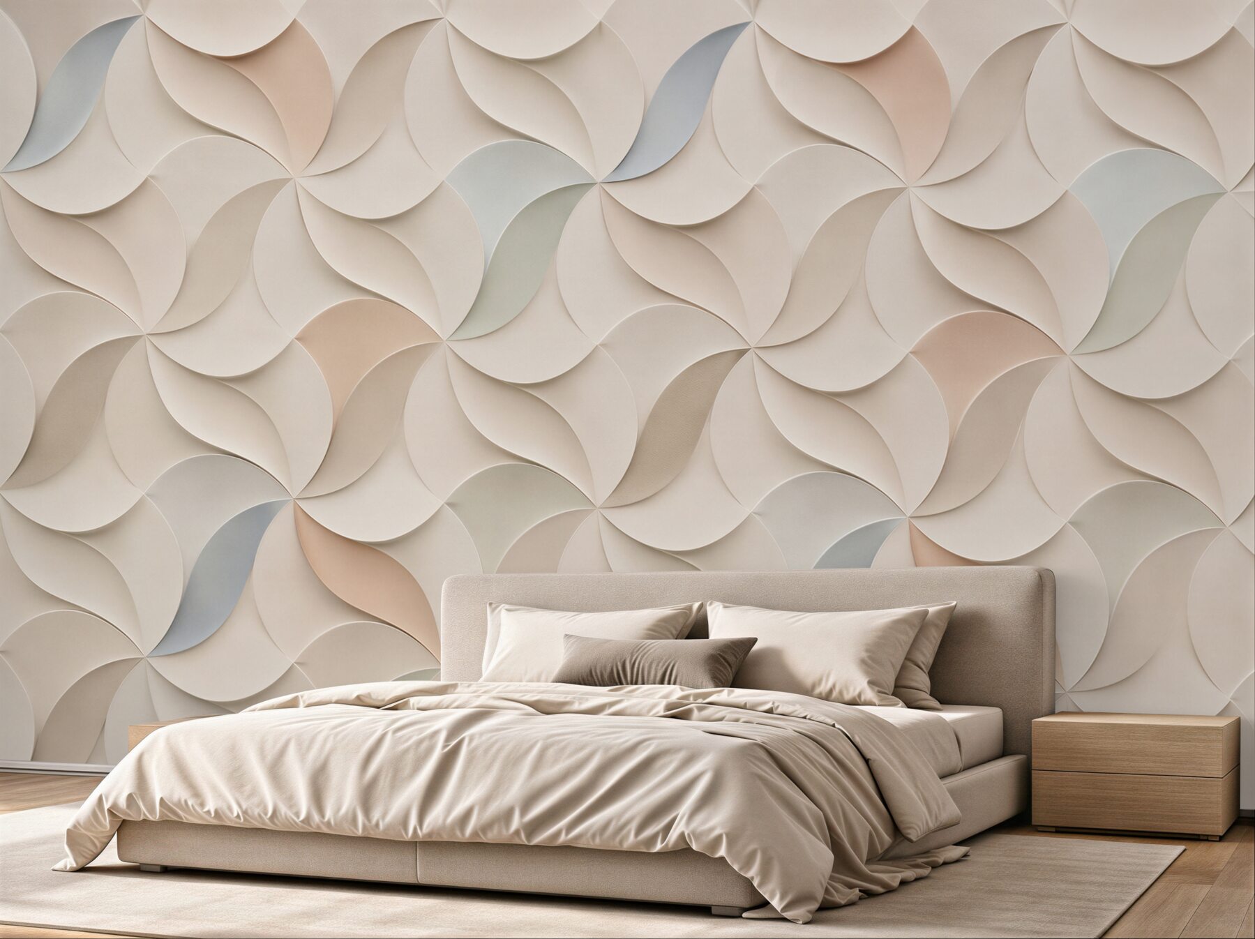 Fototapeta geometryczne fale 3D beżowe abstrakcyjne do eleganckiego wnętrza?v23