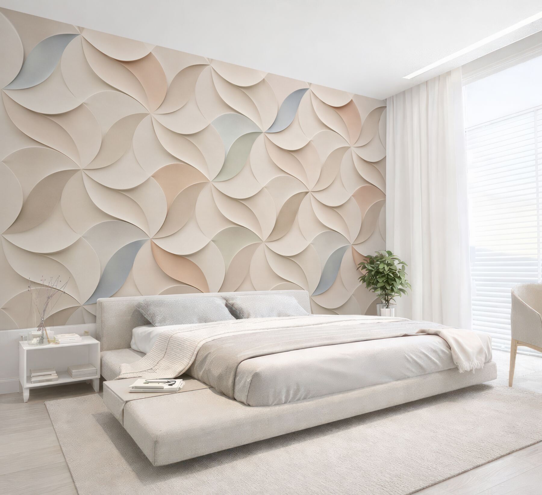 Fototapeta geometryczne fale 3D beżowe abstrakcyjne do eleganckiego wnętrza?v23