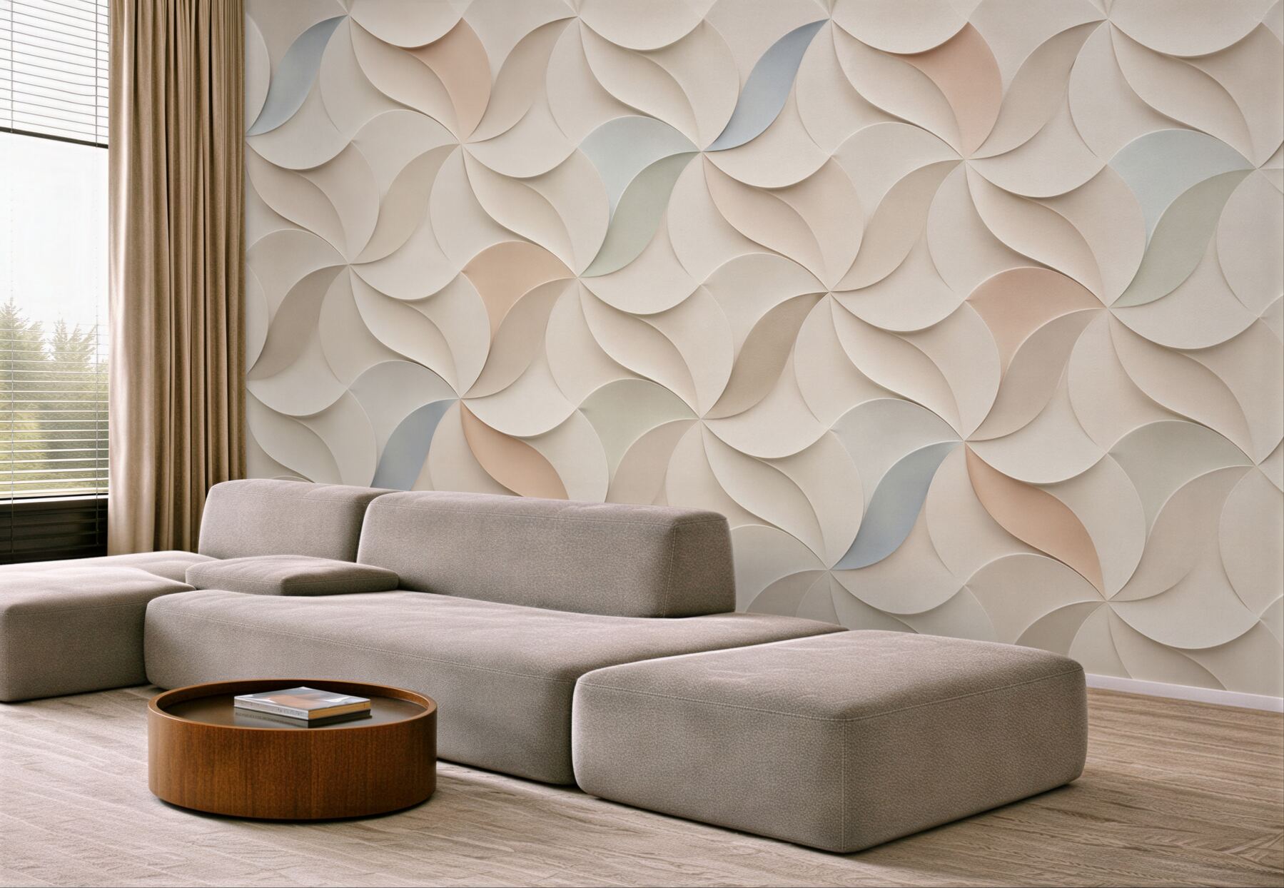 Fototapeta geometryczne fale 3D beżowe abstrakcyjne do eleganckiego wnętrza?v23