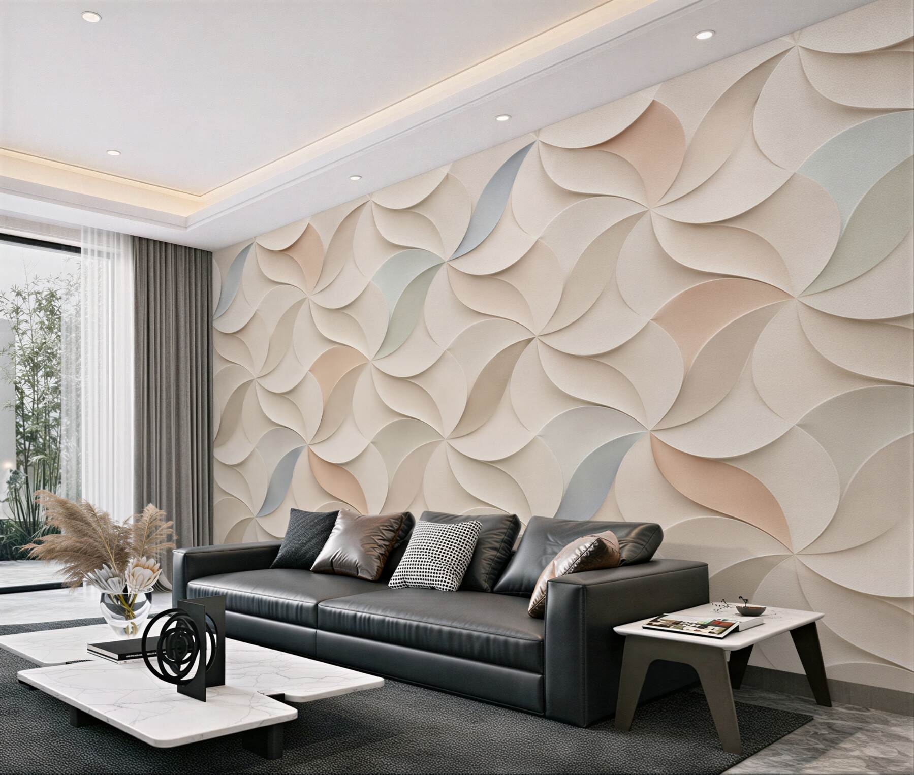 Fototapeta geometryczne fale 3D beżowe abstrakcyjne do eleganckiego wnętrza?v23