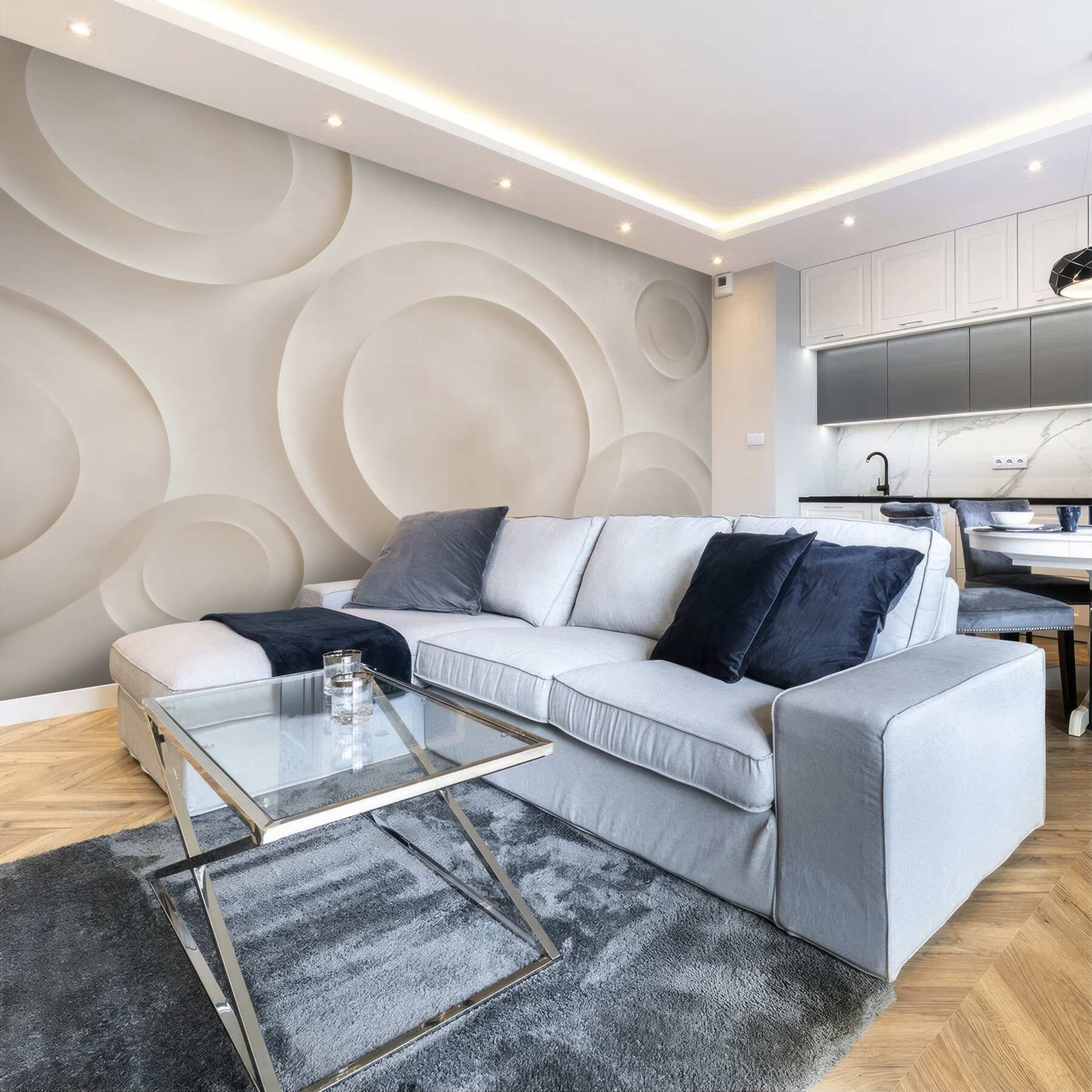 Fototapeta okręgi 3D beżowe minimalistyczna abstrakcja do nowoczesnego salonu?v23