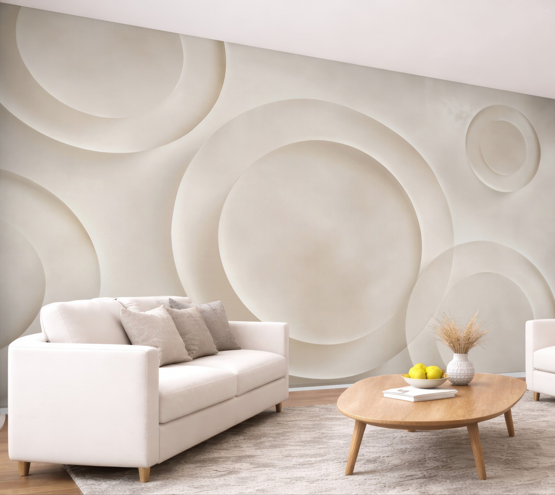 Fototapeta okręgi 3D beżowe minimalistyczna abstrakcja do nowoczesnego salonu?v23