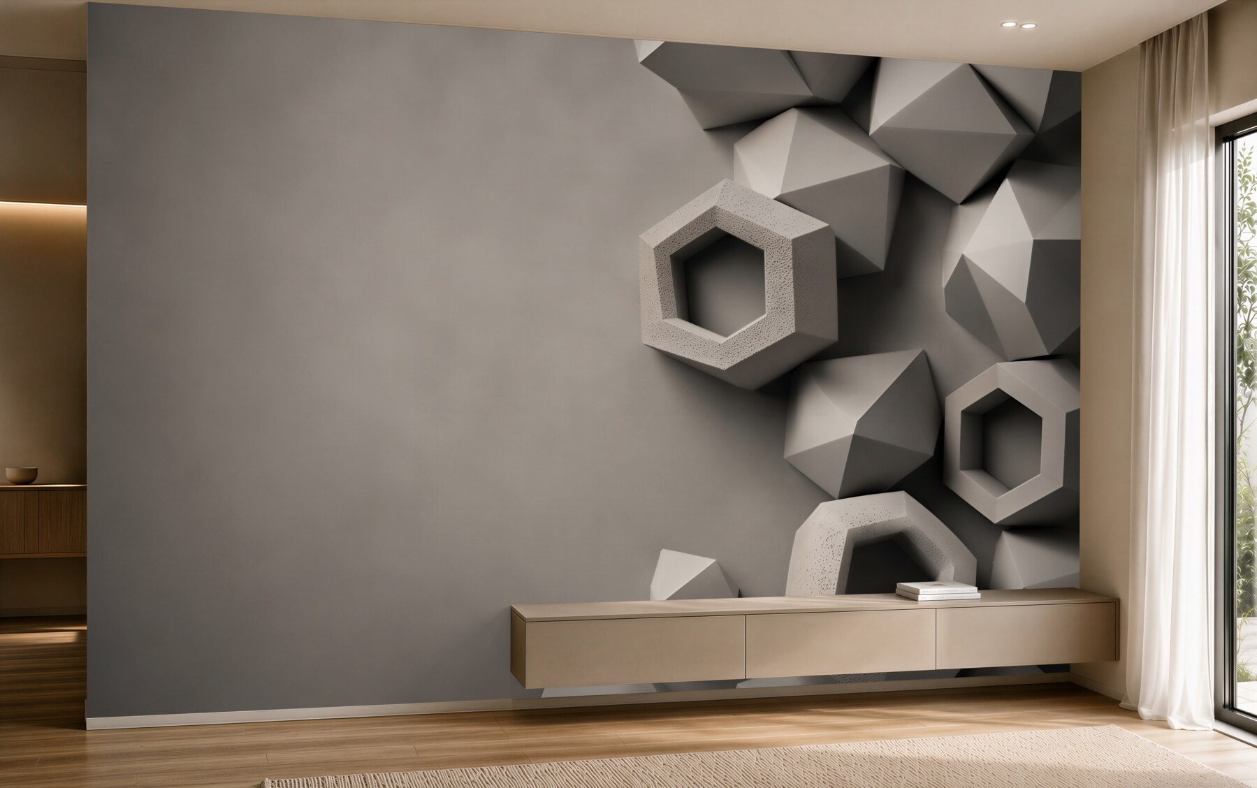 Fototapeta geometryczne bryły 3D szare nowoczesna abstrakcja?v23