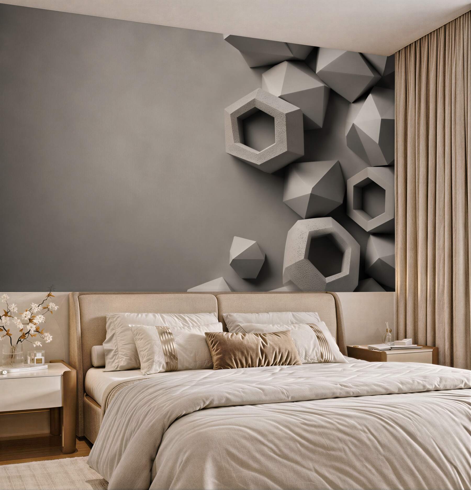 Fototapeta geometryczne bryły 3D szare nowoczesna abstrakcja?v23