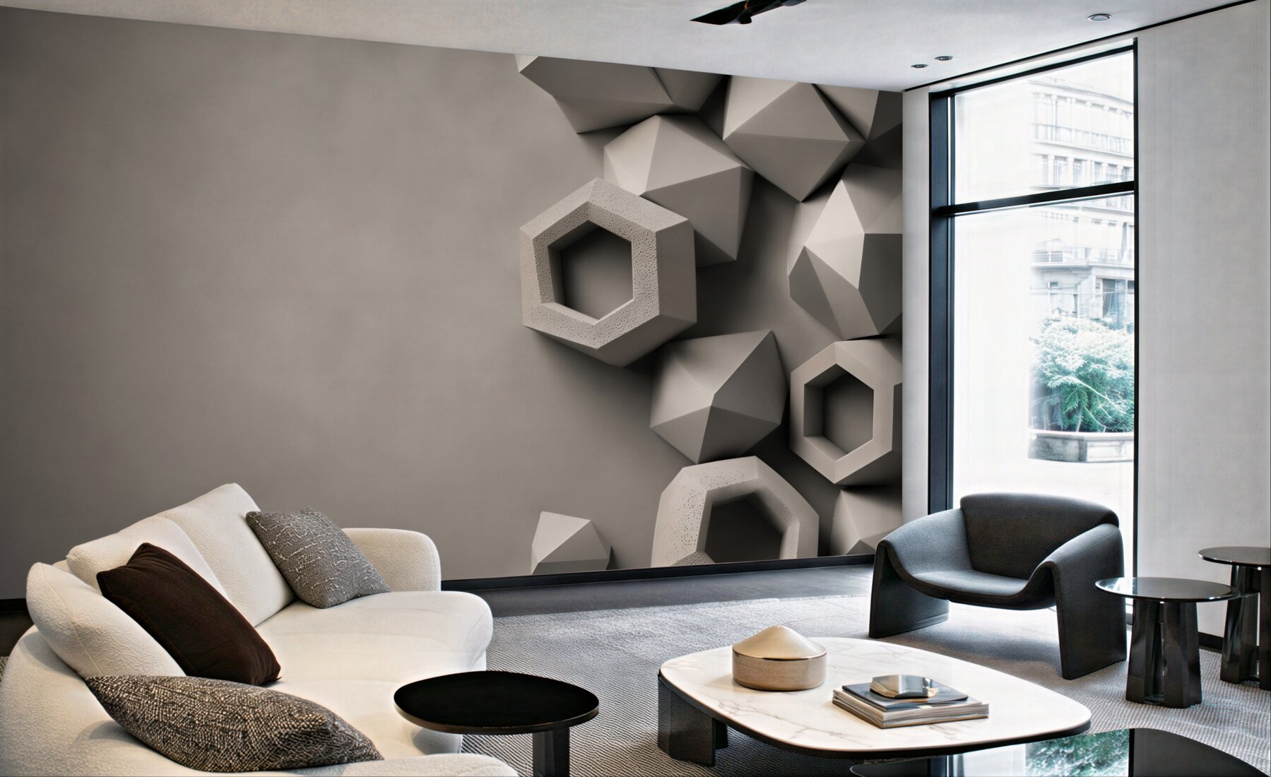 Fototapeta geometryczne bryły 3D szare nowoczesna abstrakcja?v23