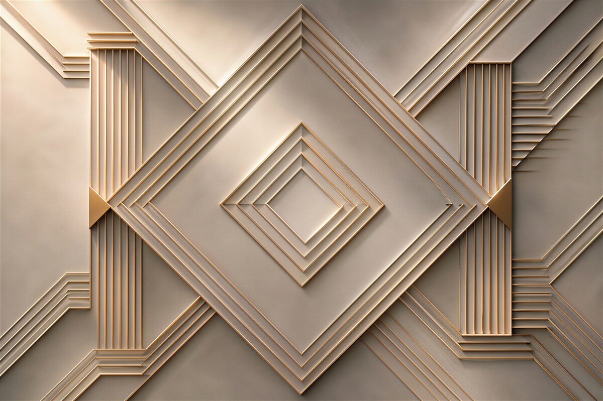 Fototapeta geometryczne linie art deco beżowo złote eleganckie