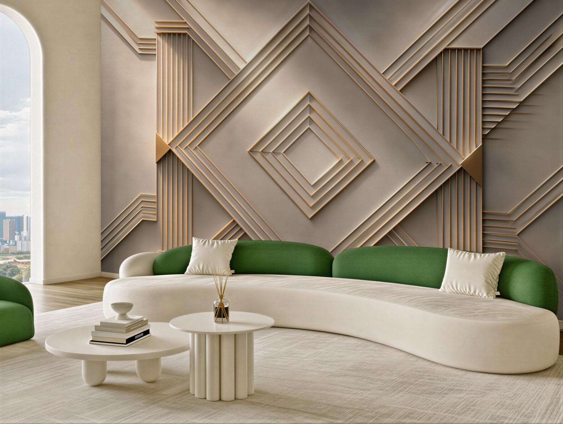 Fototapeta geometryczne linie art deco beżowo złote eleganckie?v23