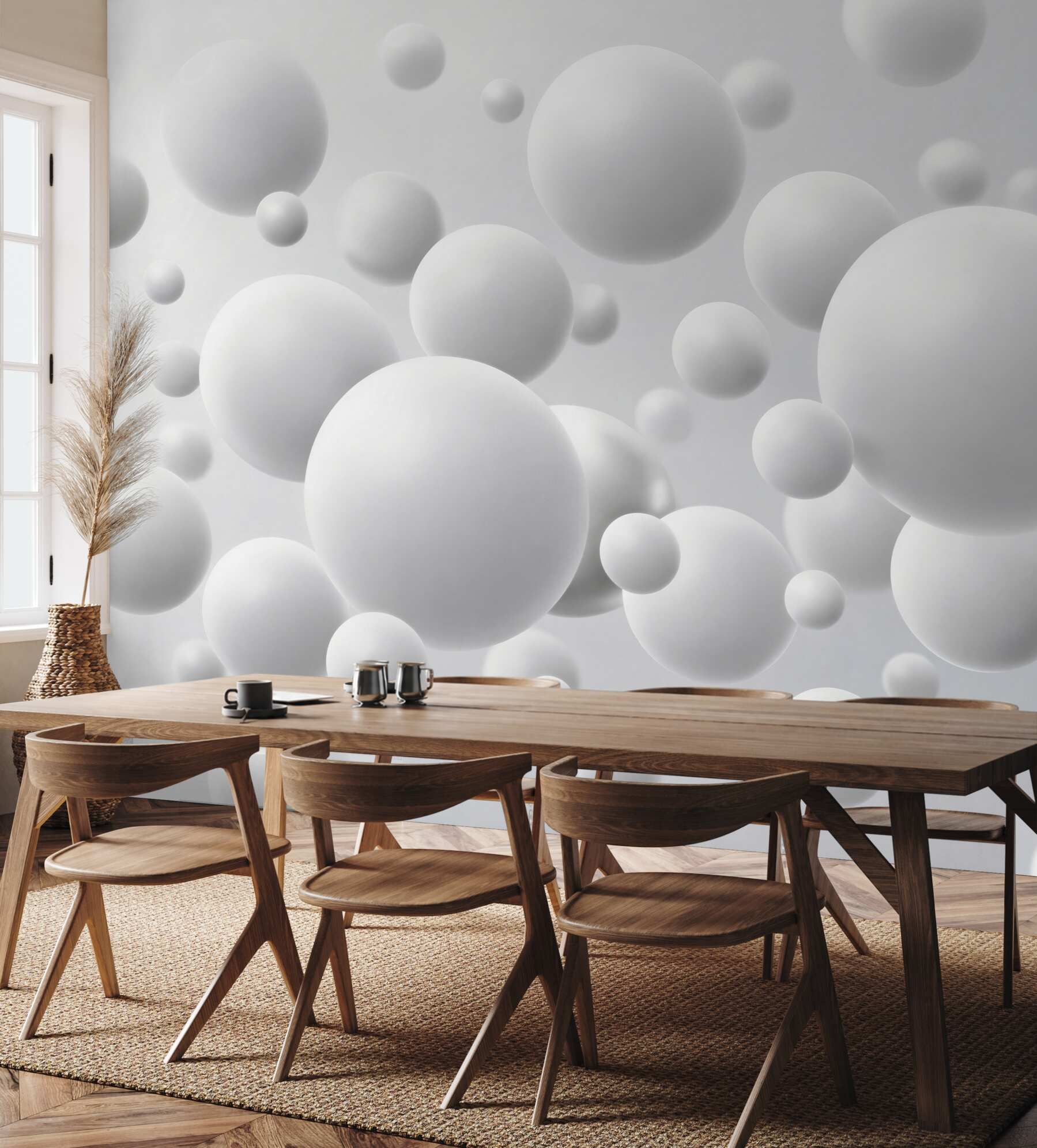 Fototapeta białe kule 3D minimalistyczna abstrakcja do nowoczesnego wnętrza?v23