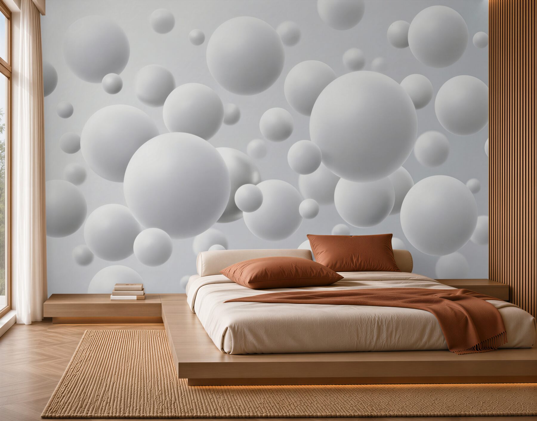 Fototapeta białe kule 3D minimalistyczna abstrakcja do nowoczesnego wnętrza?v23