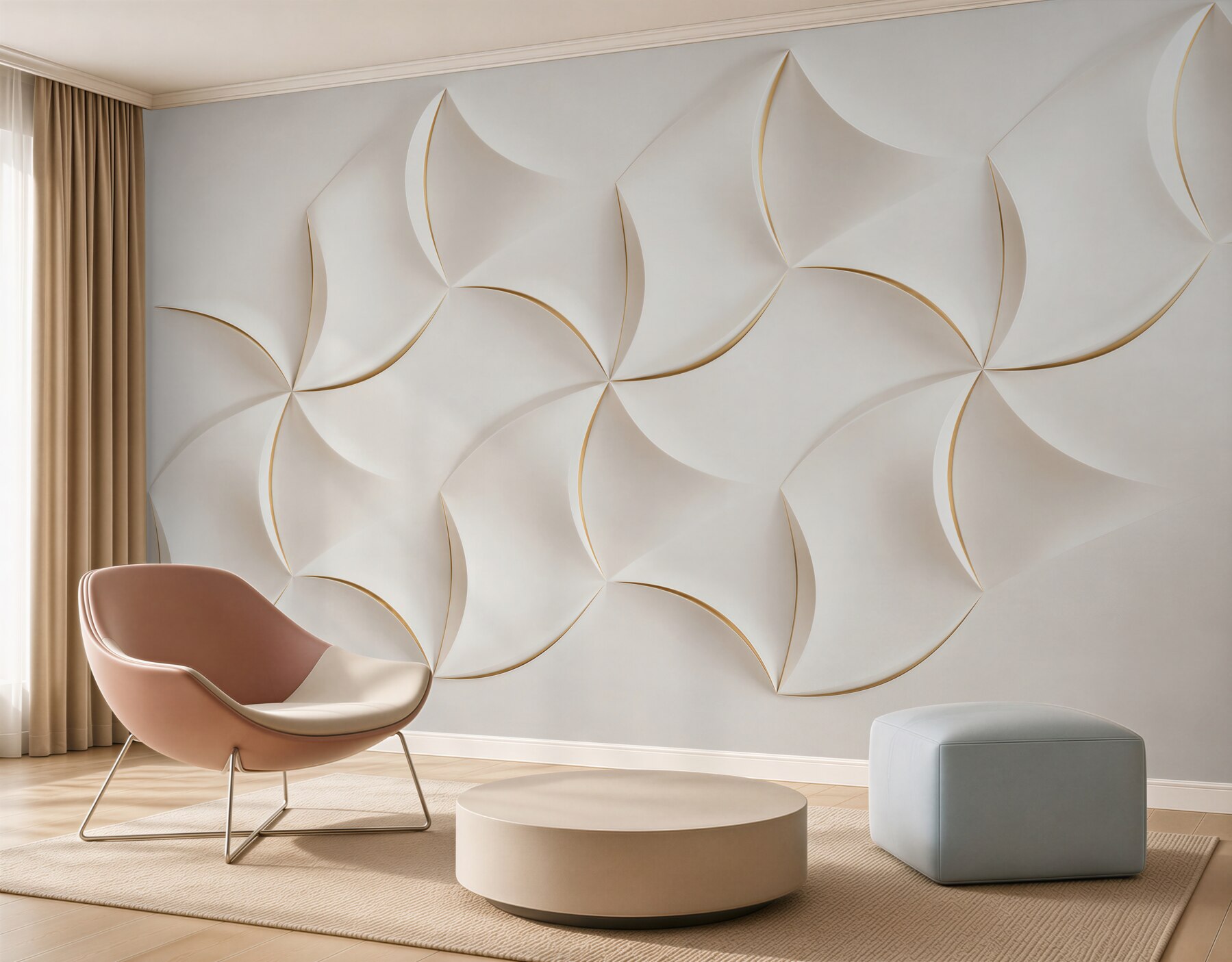 Fototapeta geometryczne wiatraki 3D beżowe elegancka abstrakcja?v23
