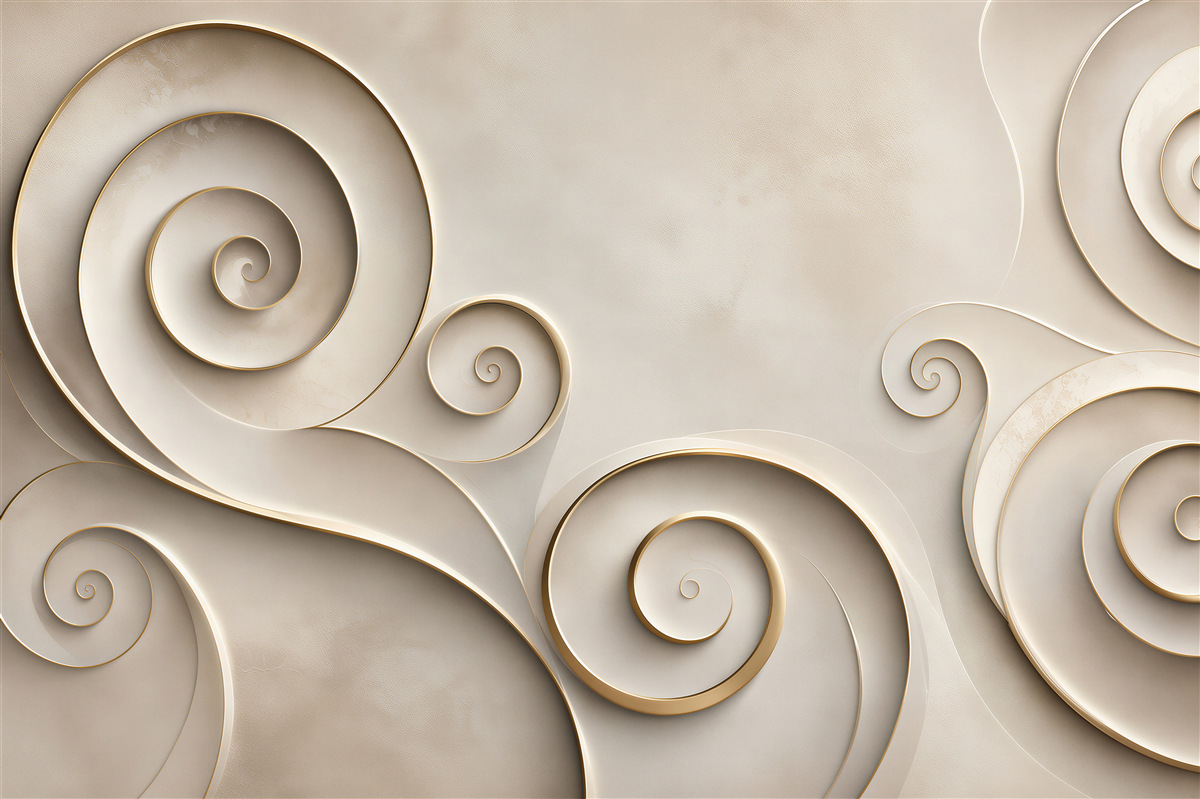 Fototapeta spiralne ornamenty beżowo złote abstrakcyjne art deco