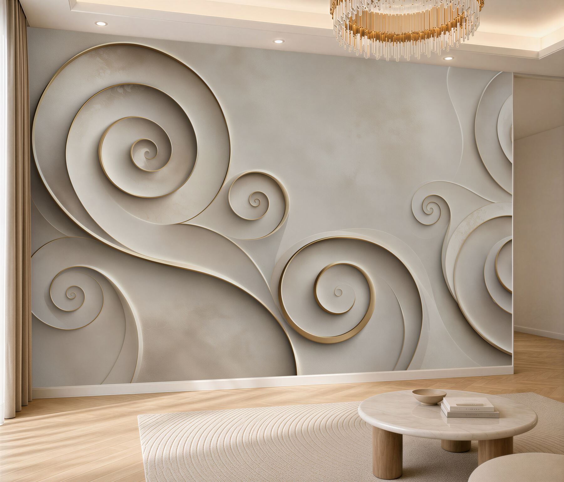 Fototapeta spiralne ornamenty beżowo złote abstrakcyjne art deco?v23