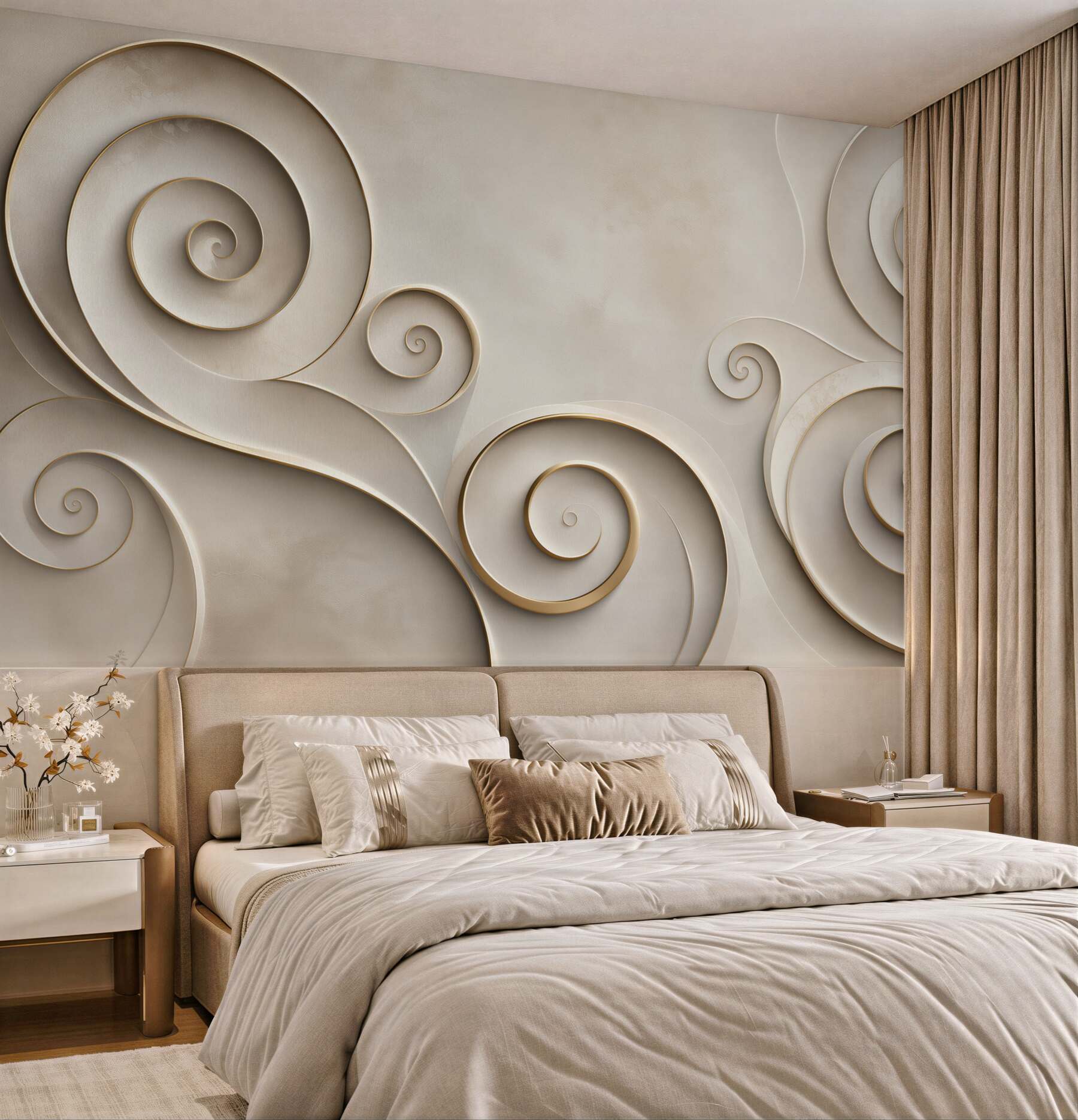 Fototapeta spiralne ornamenty beżowo złote abstrakcyjne art deco?v23