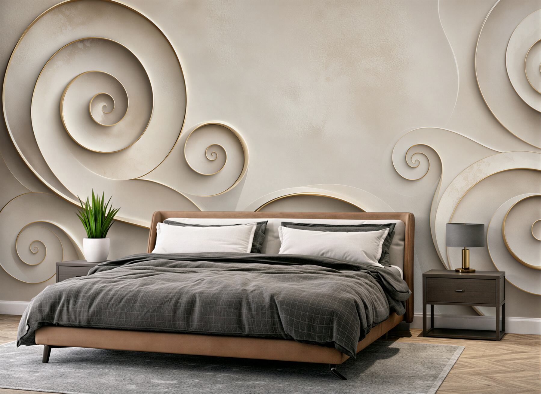 Fototapeta spiralne ornamenty beżowo złote abstrakcyjne art deco