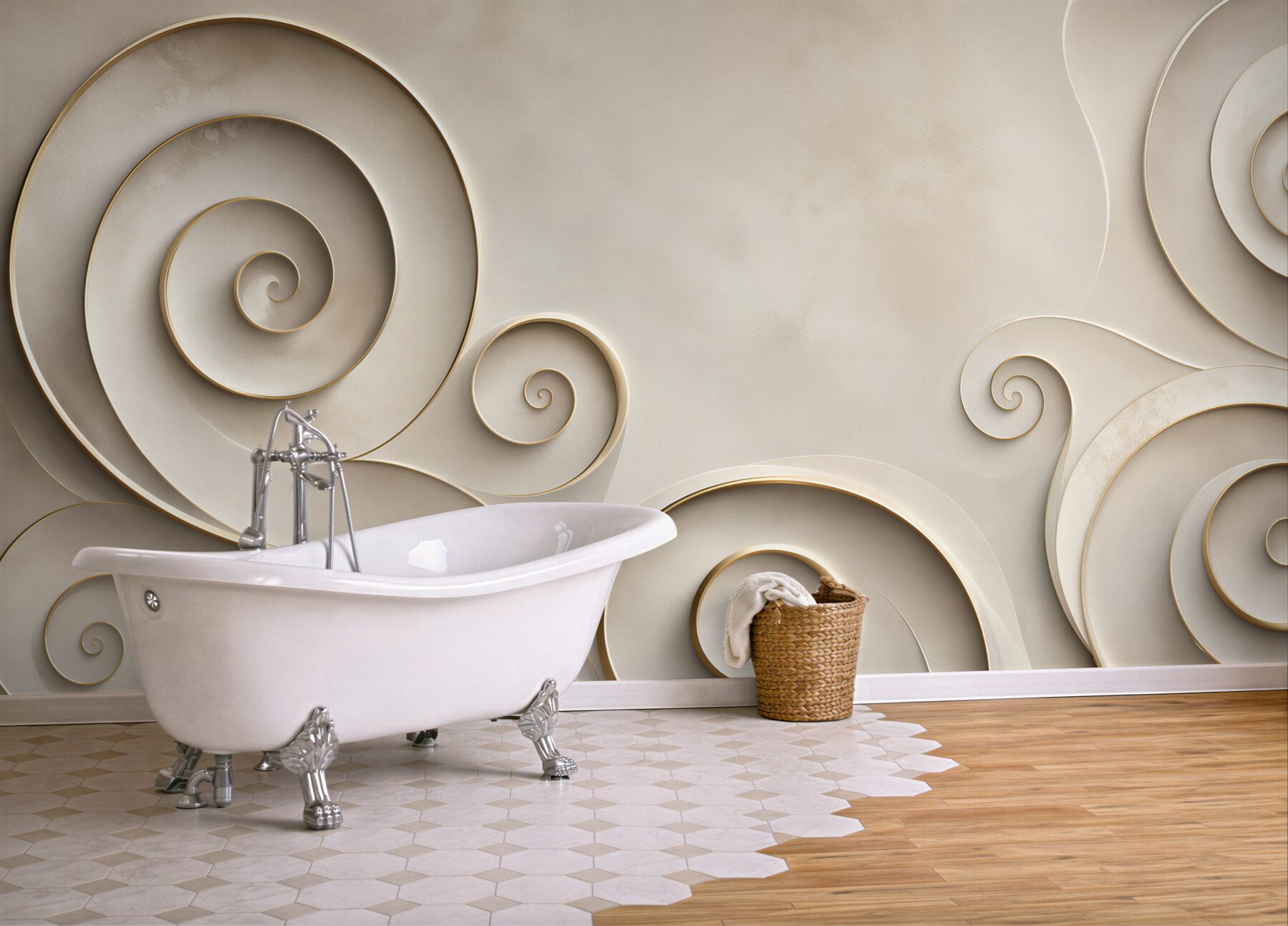 Fototapeta spiralne ornamenty beżowo złote abstrakcyjne art deco?v23