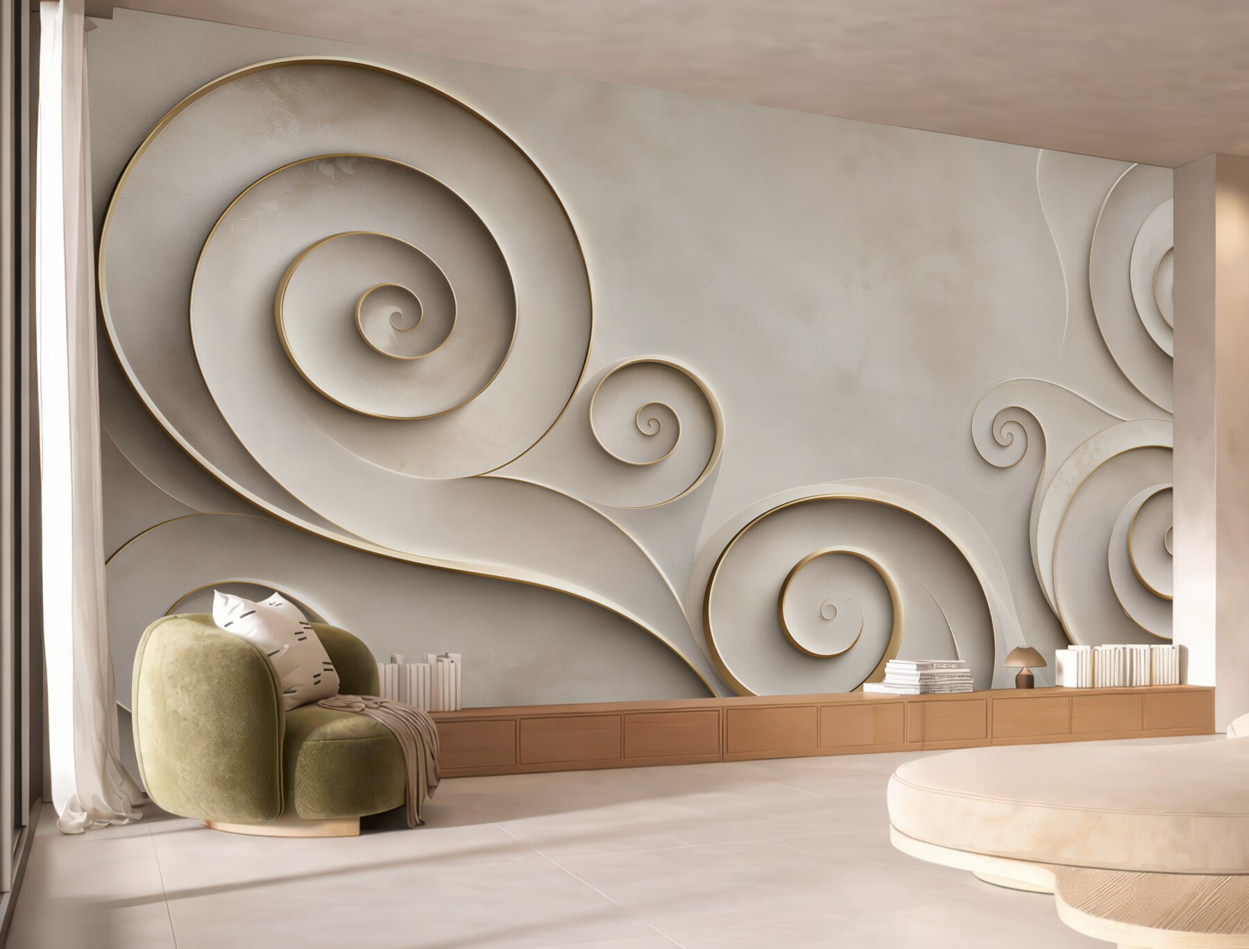 Fototapeta spiralne ornamenty beżowo złote abstrakcyjne art deco?v23