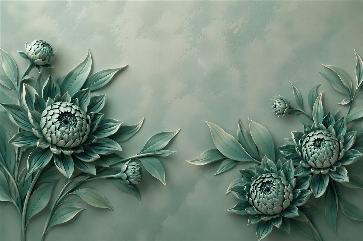 Fototapeta turkusowe kwiaty 3D eleganckie na pastelowym tle