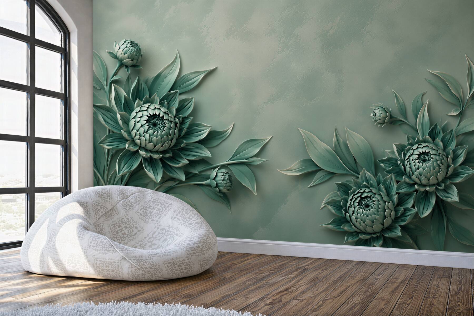 Fototapeta turkusowe kwiaty 3D eleganckie na pastelowym tle?v23