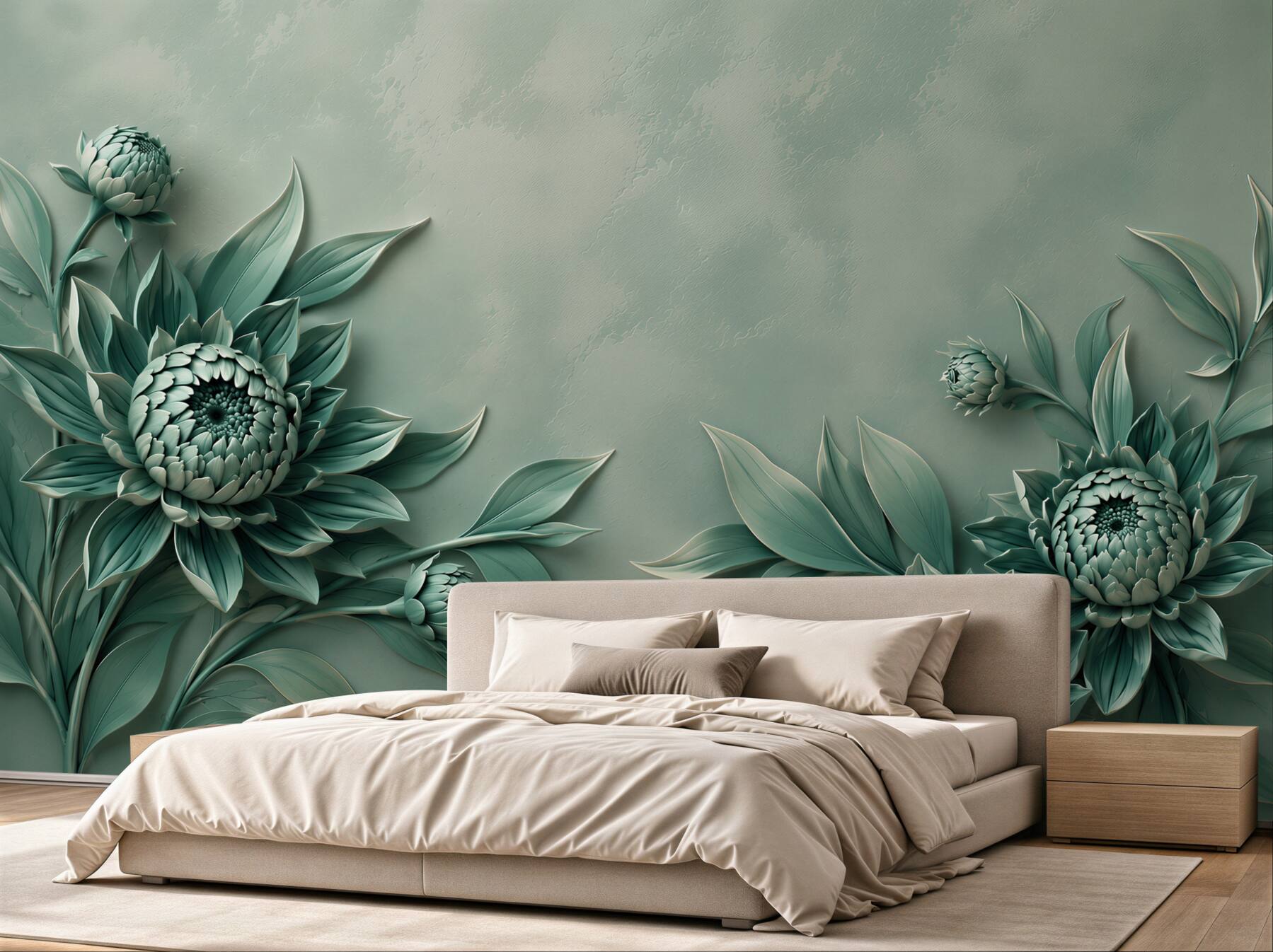 Fototapeta turkusowe kwiaty 3D eleganckie na pastelowym tle?v23