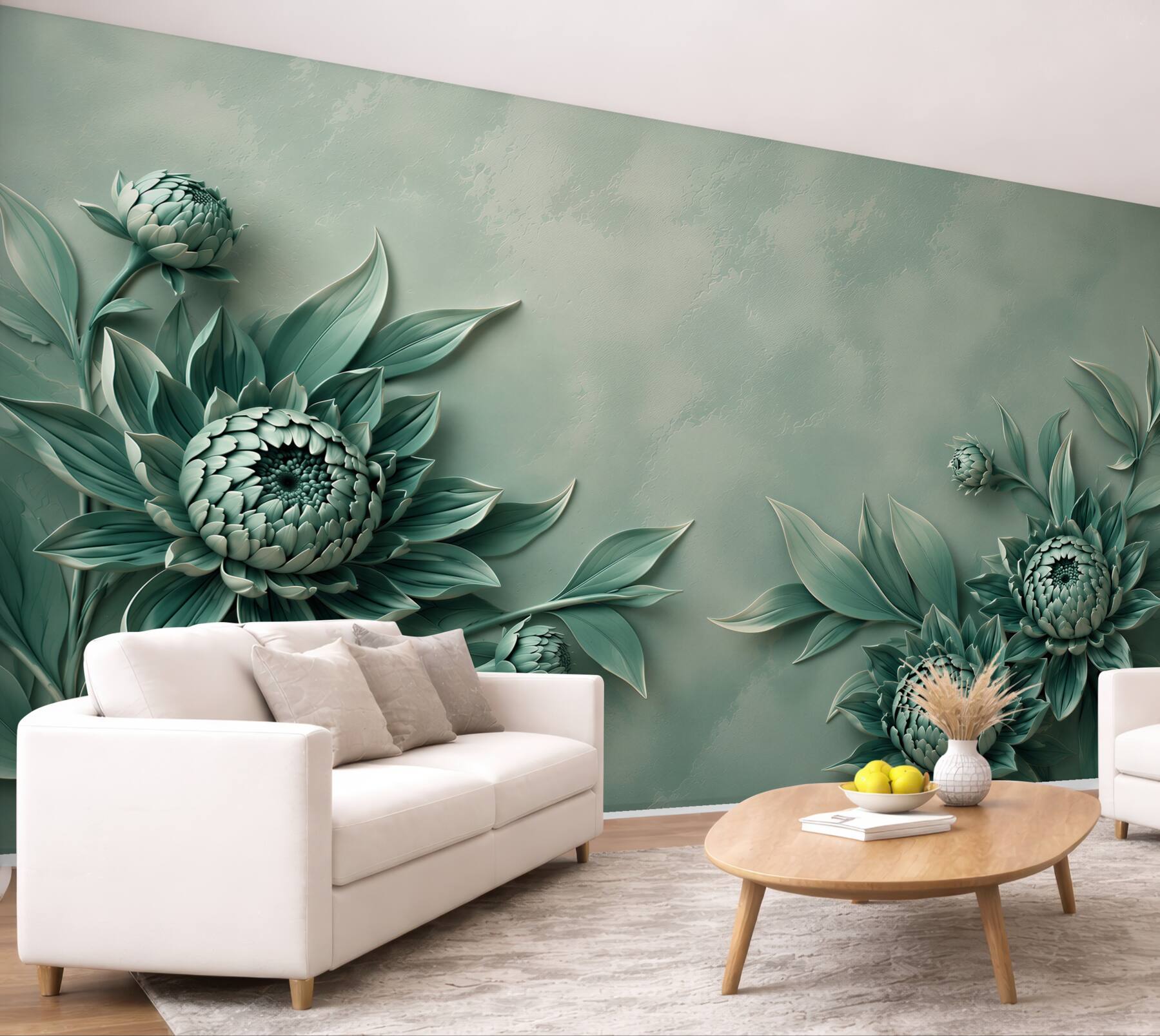 Fototapeta turkusowe kwiaty 3D eleganckie na pastelowym tle?v23