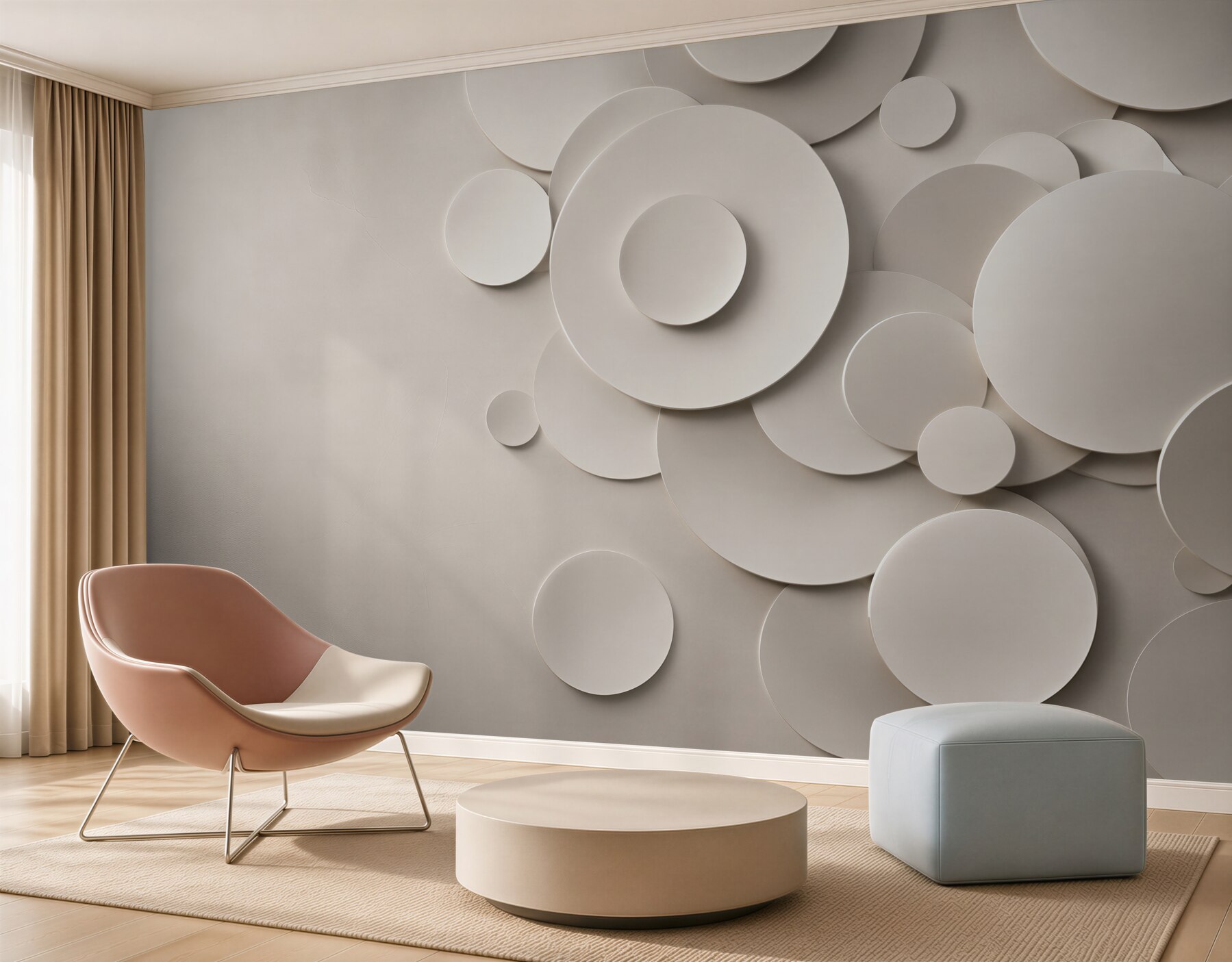 Fototapeta okręgi 3D beżowe minimalistyczna kompozycja do salonu