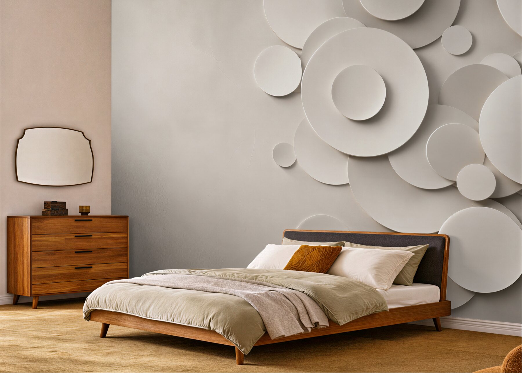 Fototapeta okręgi 3D beżowe minimalistyczna kompozycja do salonu?v23