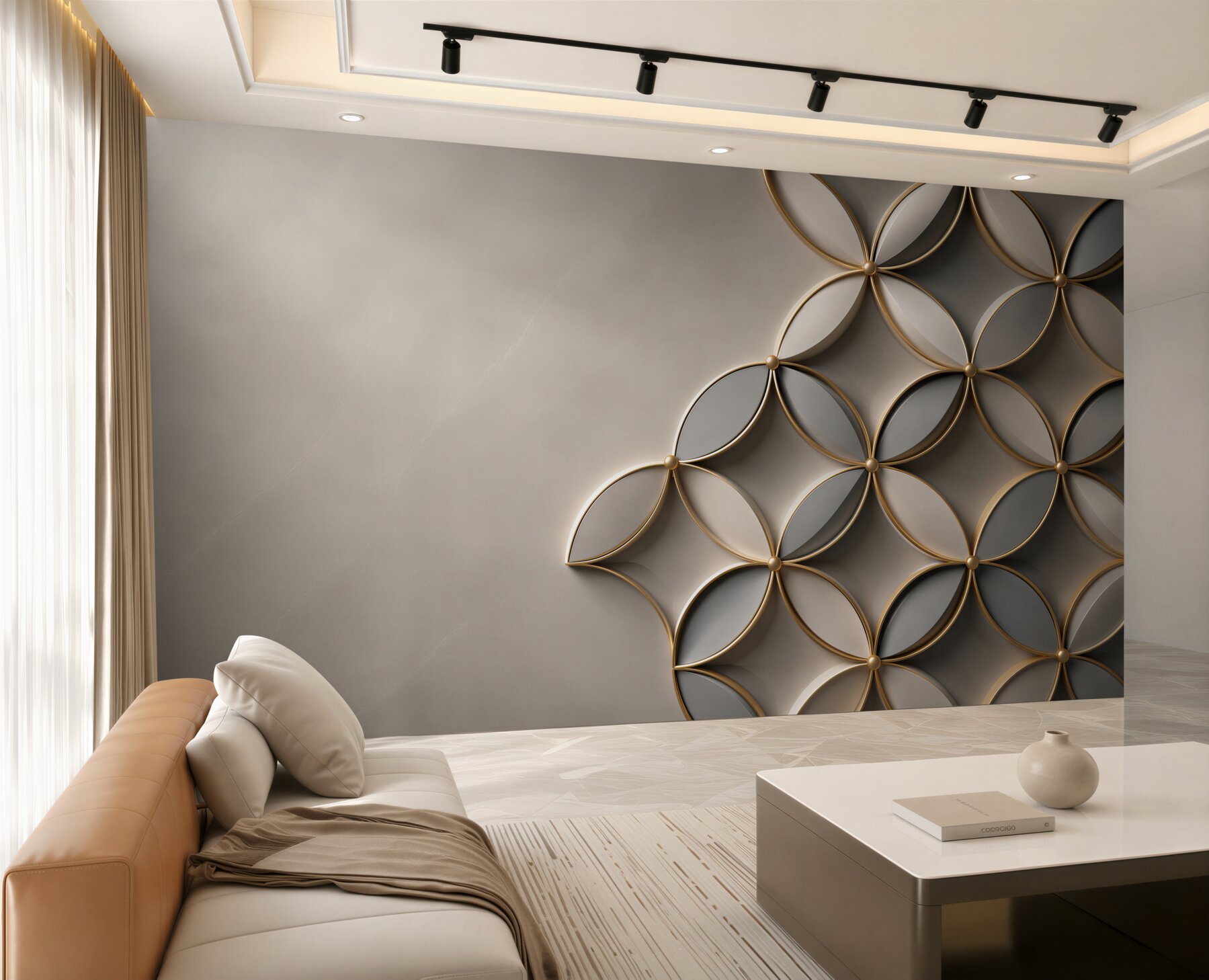 Fototapeta geometryczne koła ze złotym obramowaniem elegancka abstrakcja?v23