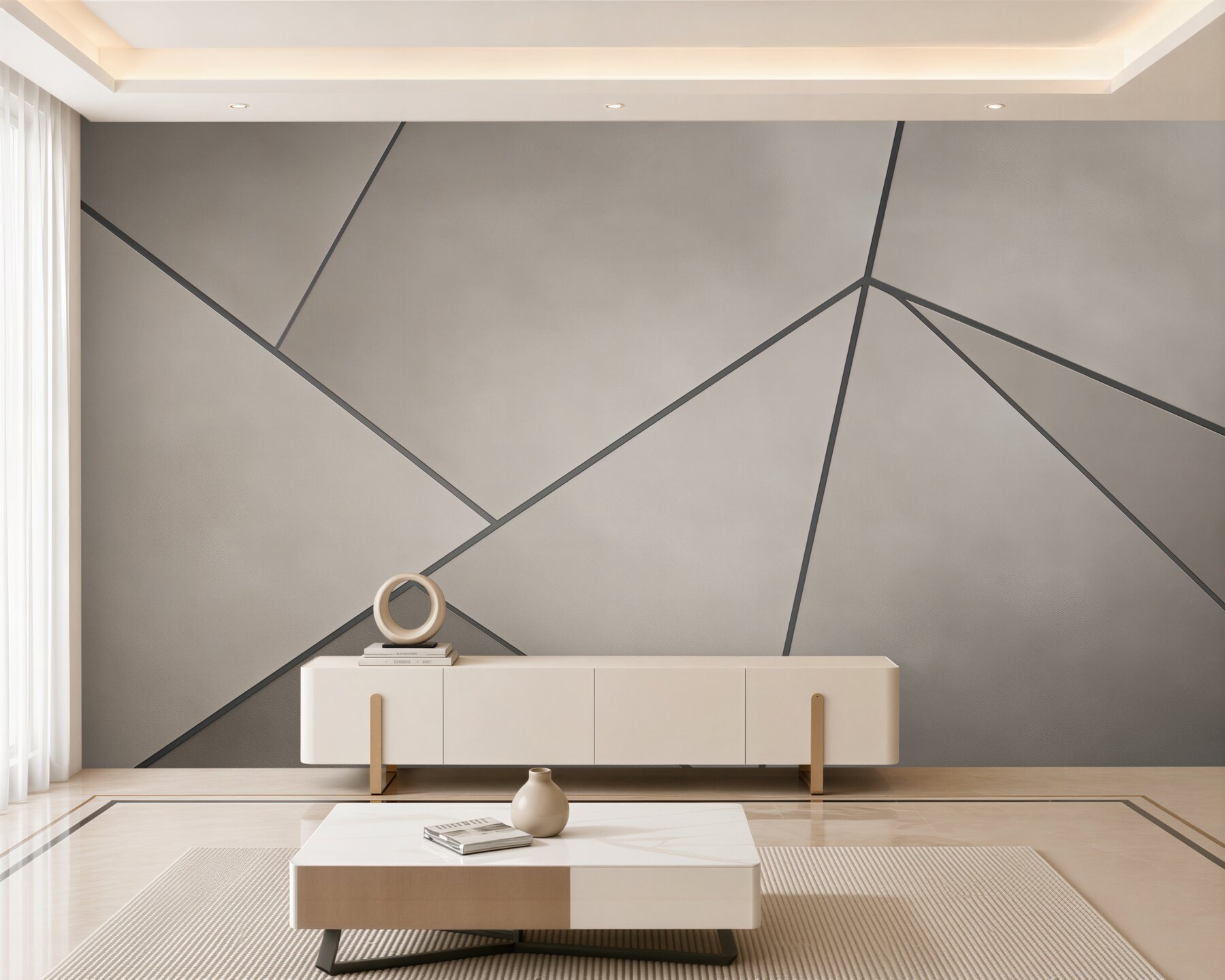 Fototapeta geometryczne panele beżowo szare minimalistyczna?v23