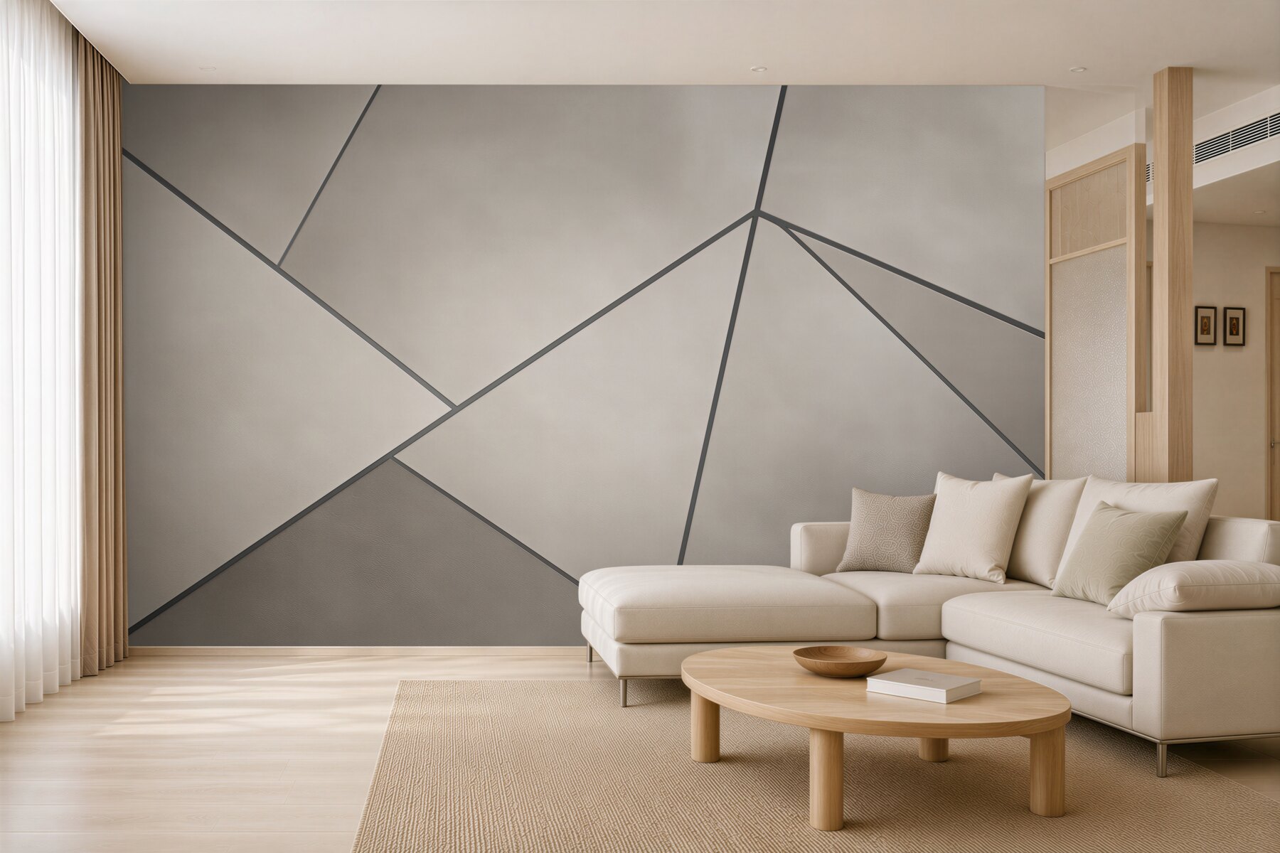 Fototapeta geometryczne panele beżowo szare minimalistyczna?v23
