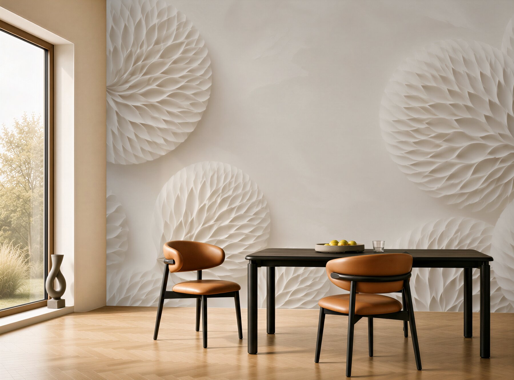 Fototapeta kremowe rozetki kwiatowe 3D subtelna elegancja?v23