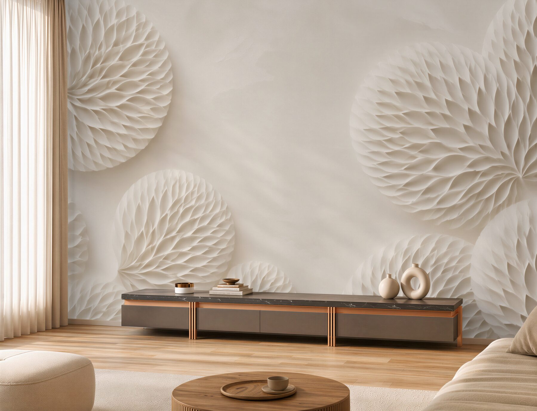 Fototapeta kremowe rozetki kwiatowe 3D subtelna elegancja?v23