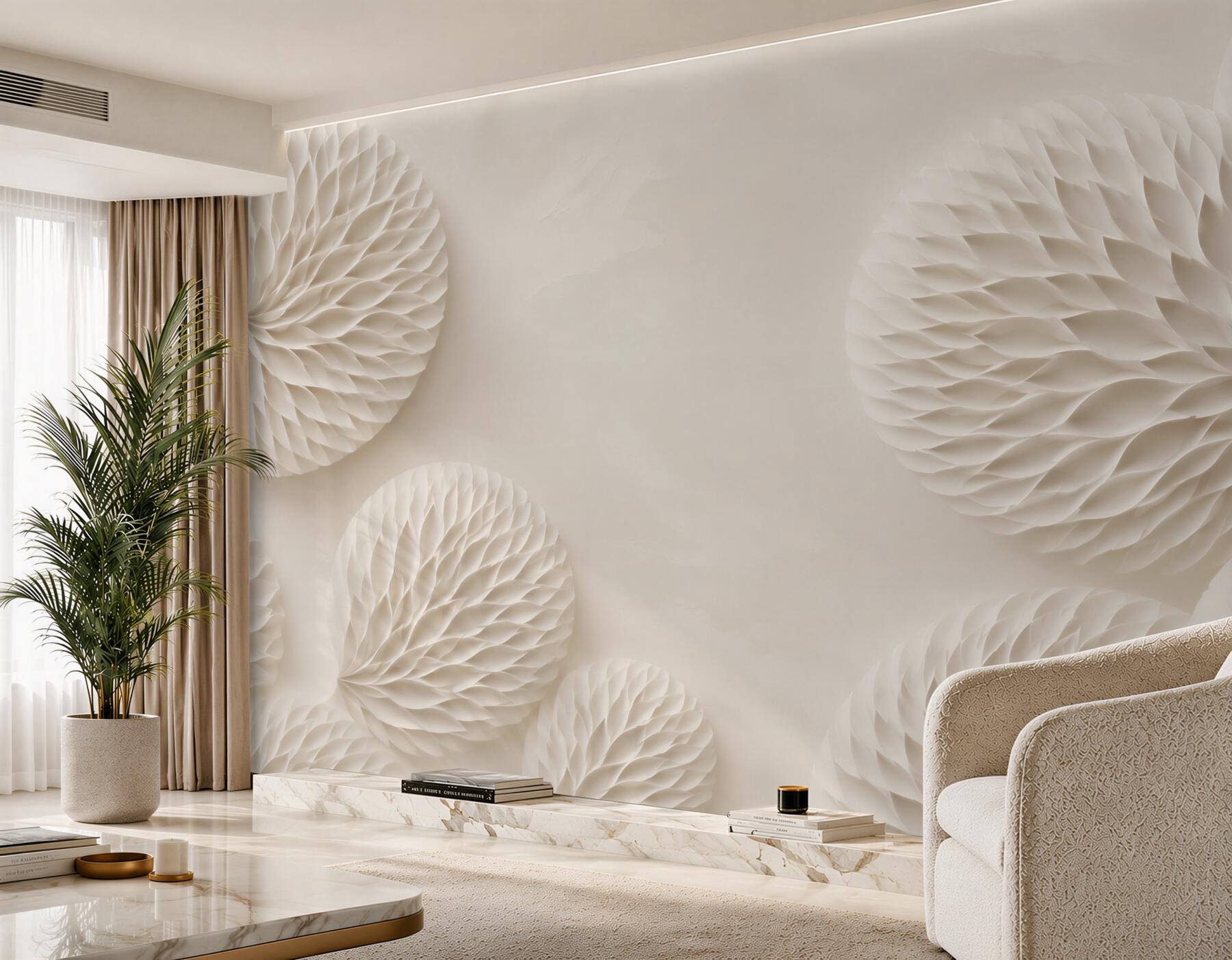Fototapeta kremowe rozetki kwiatowe 3D subtelna elegancja?v23
